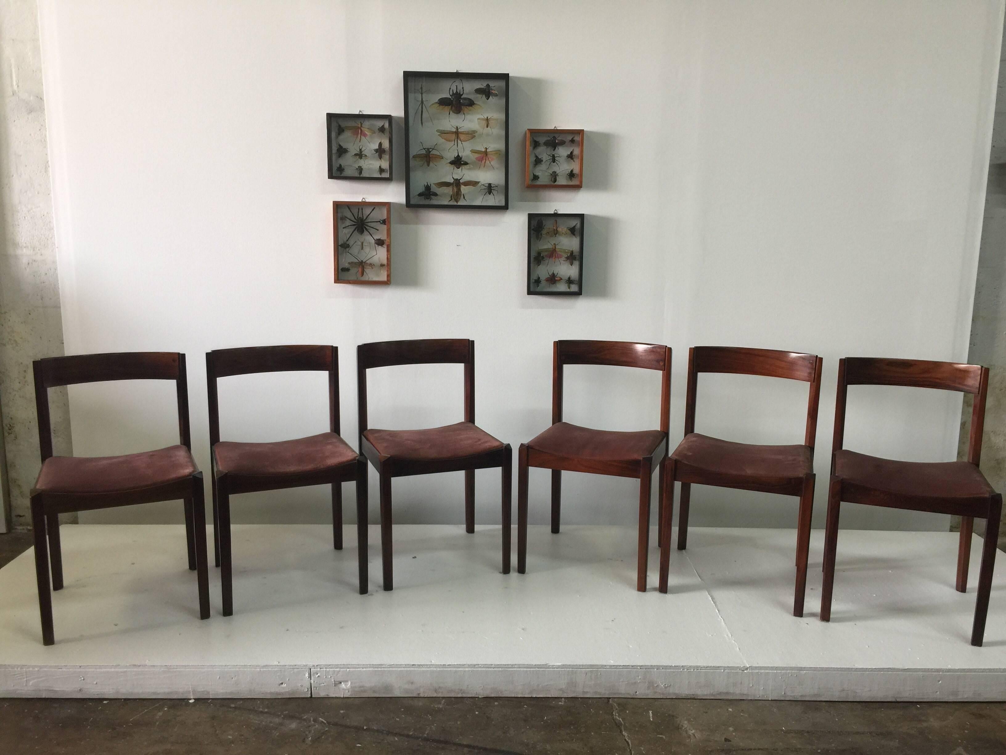 Six Fine Danish Walnut Dining Chairs In Excellent Condition For Sale In East Hampton, NY
