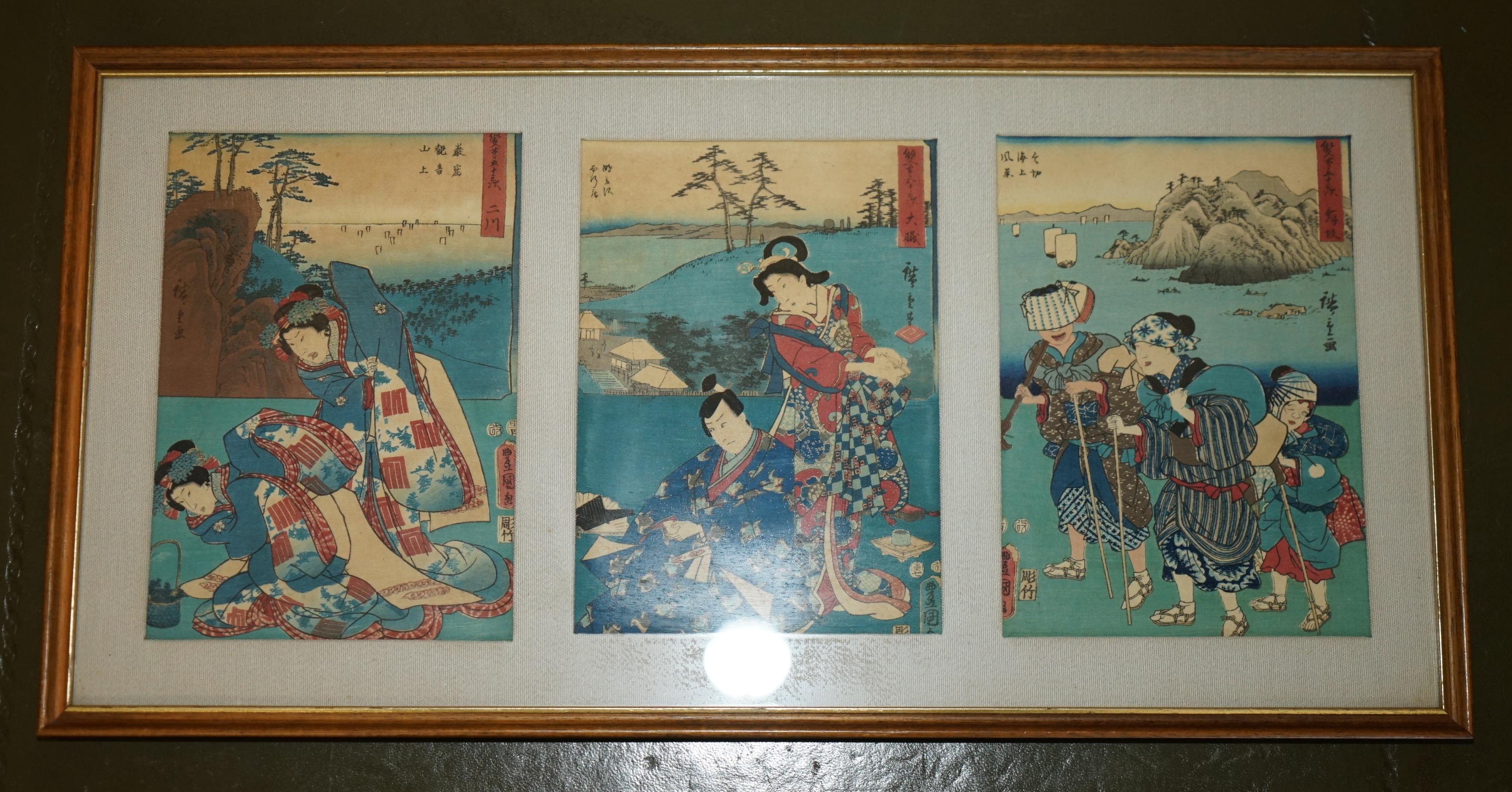 SiX FINE JAPANESE SILK BLOCK PRINT PICTURES AFTER UTAGAWA HIROSHIGE 1779-1858 For Sale 3