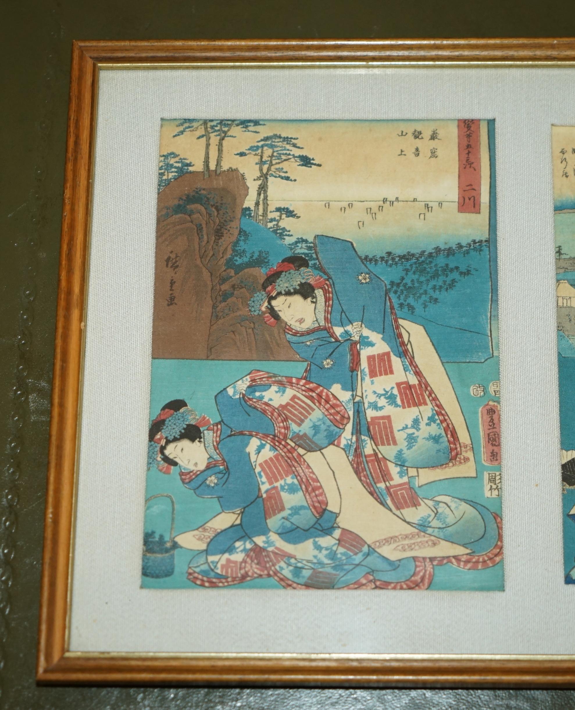 SiX FINE JAPANESE SILK BLOCK PRINT PICTURES AFTER UTAGAWA HIROSHIGE 1779-1858 For Sale 4