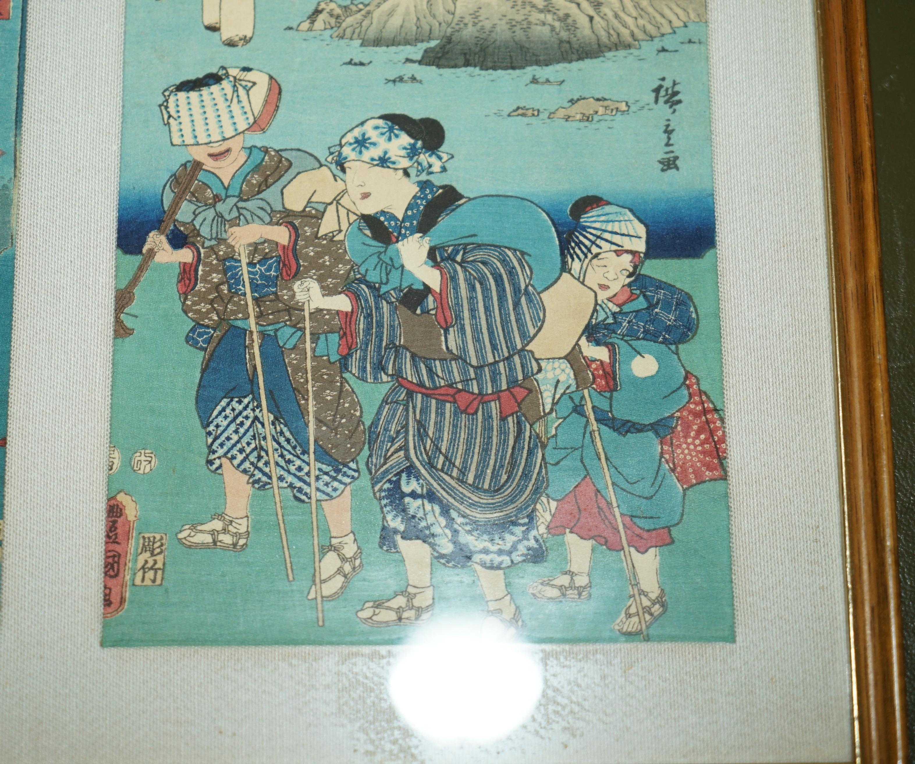 SiX FINE JAPANESE SILK BLOCK PRINT PICTURES AFTER UTAGAWA HIROSHIGE 1779-1858 For Sale 7