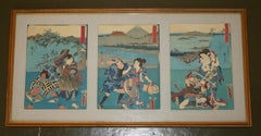 SiX FINE JAPANESE SILK BLOCK PRINT PICTURES AFTER UTAGAWA HIROSHIGE 1779-1858