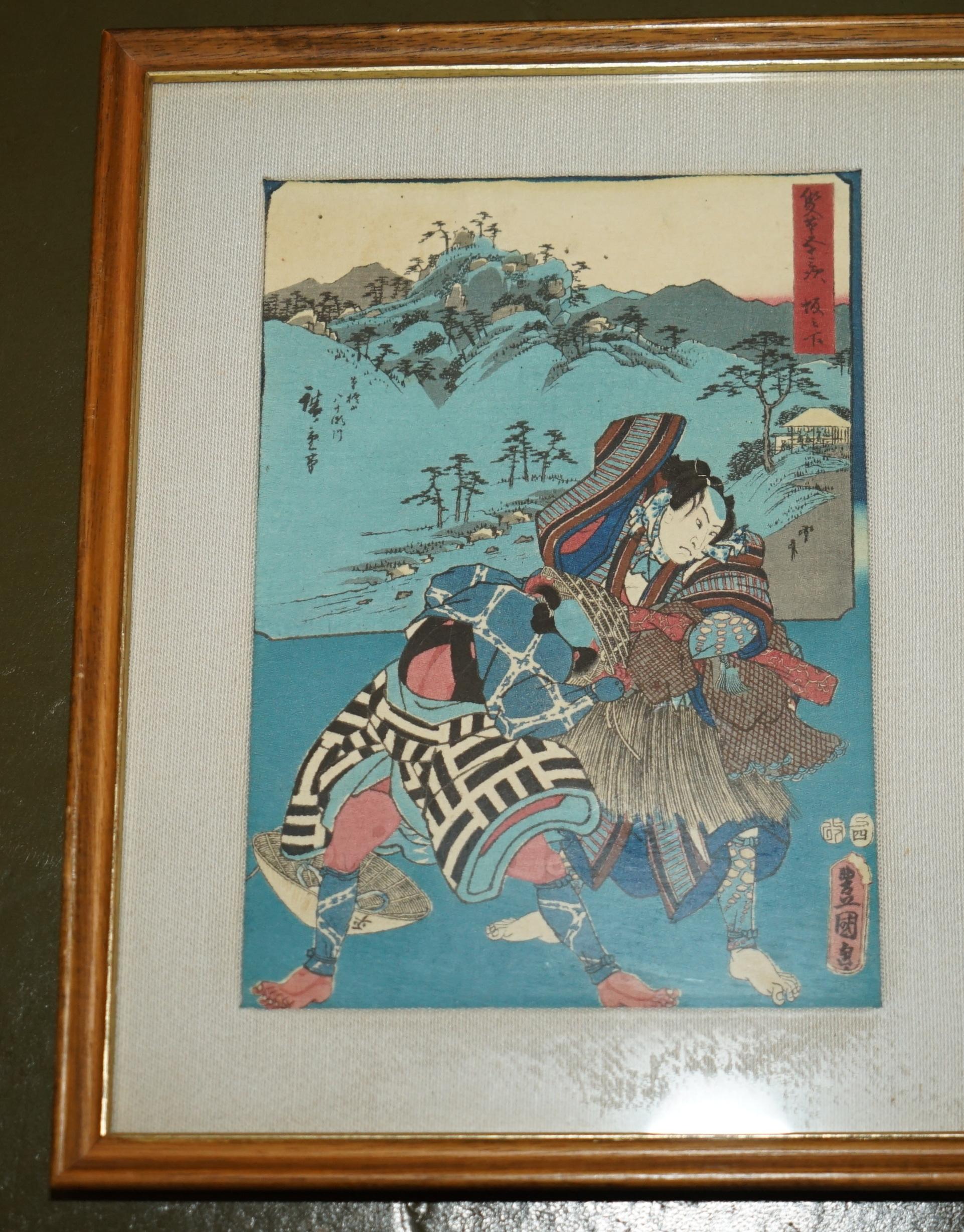 Chinese Export SiX FINE JAPANESE SILK BLOCK PRINT PICTURES AFTER UTAGAWA HIROSHIGE 1779-1858 For Sale