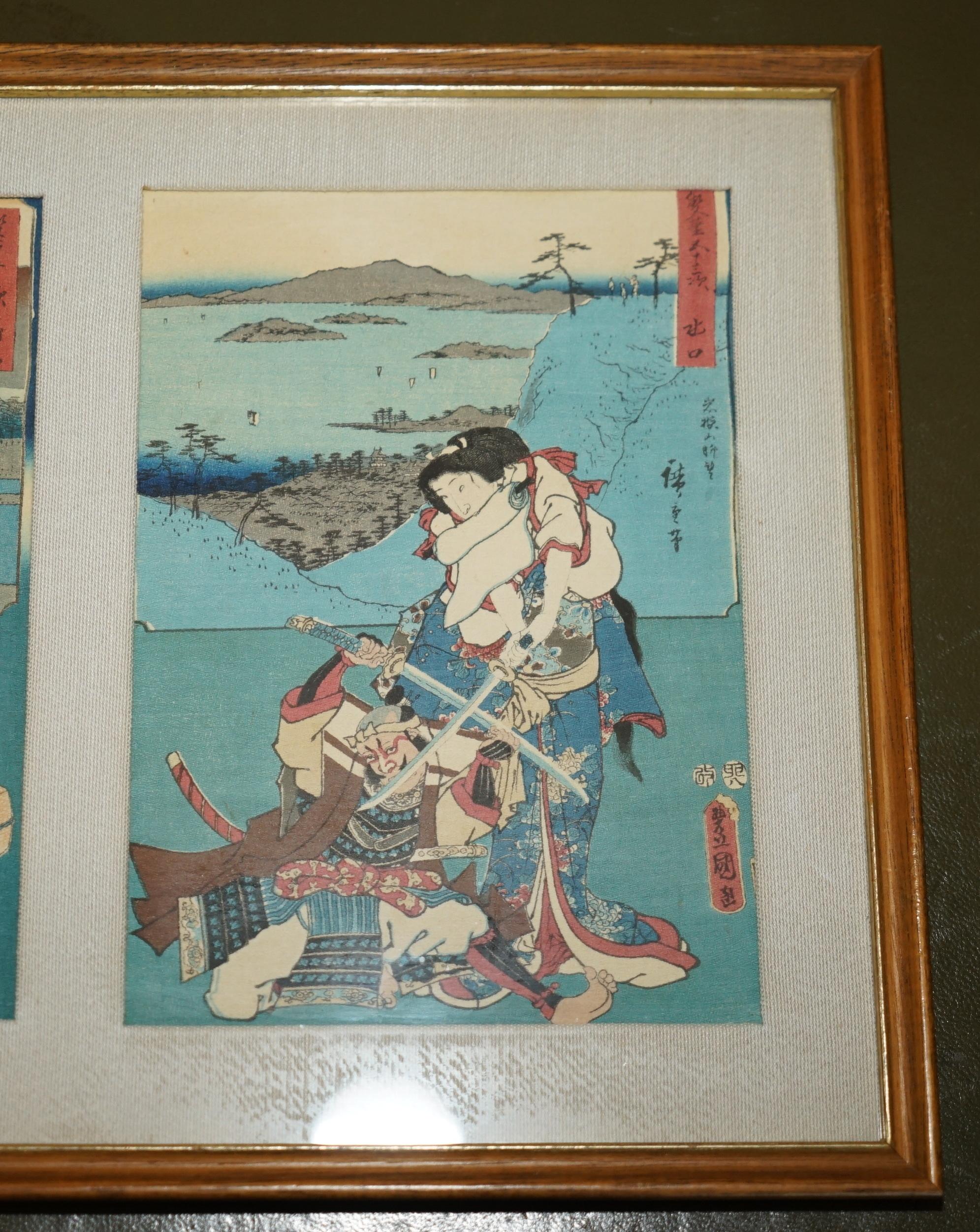 Hand-Crafted SiX FINE JAPANESE SILK BLOCK PRINT PICTURES AFTER UTAGAWA HIROSHIGE 1779-1858 For Sale