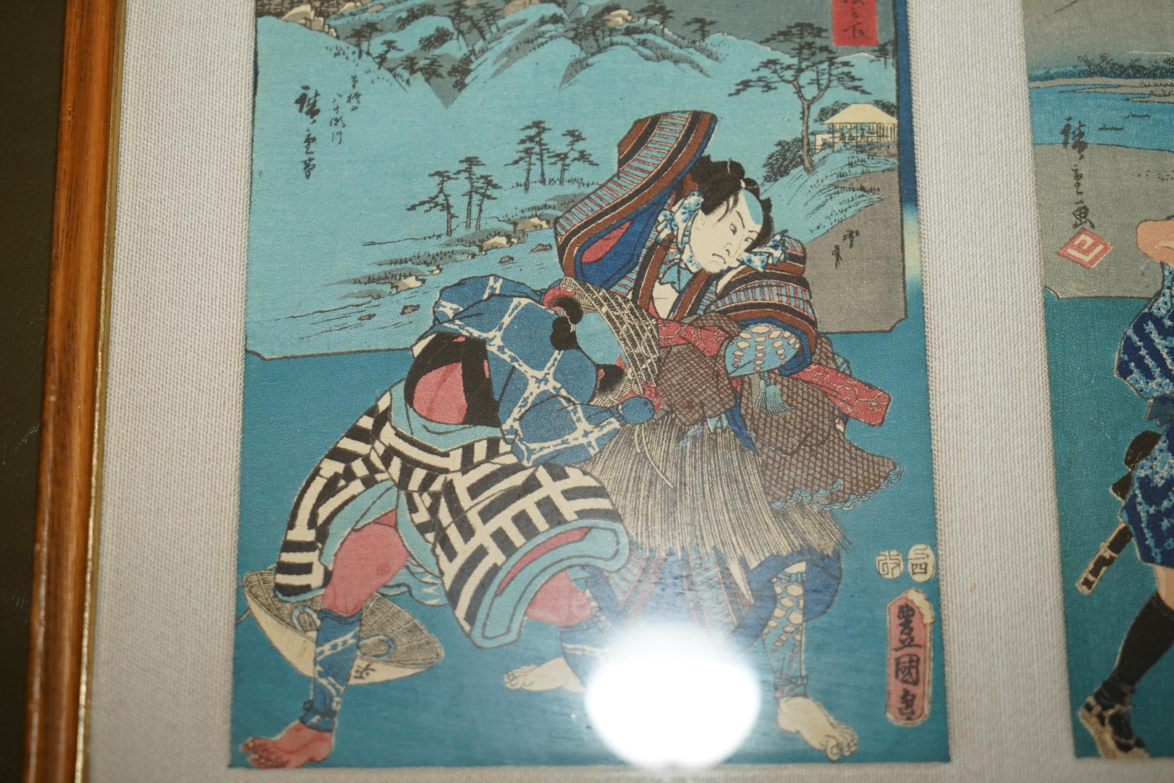 SiX FINE JAPANESE SILK BLOCK PRINT PICTURES AFTER UTAGAWA HIROSHIGE 1779-1858 In Good Condition For Sale In West Sussex, Pulborough
