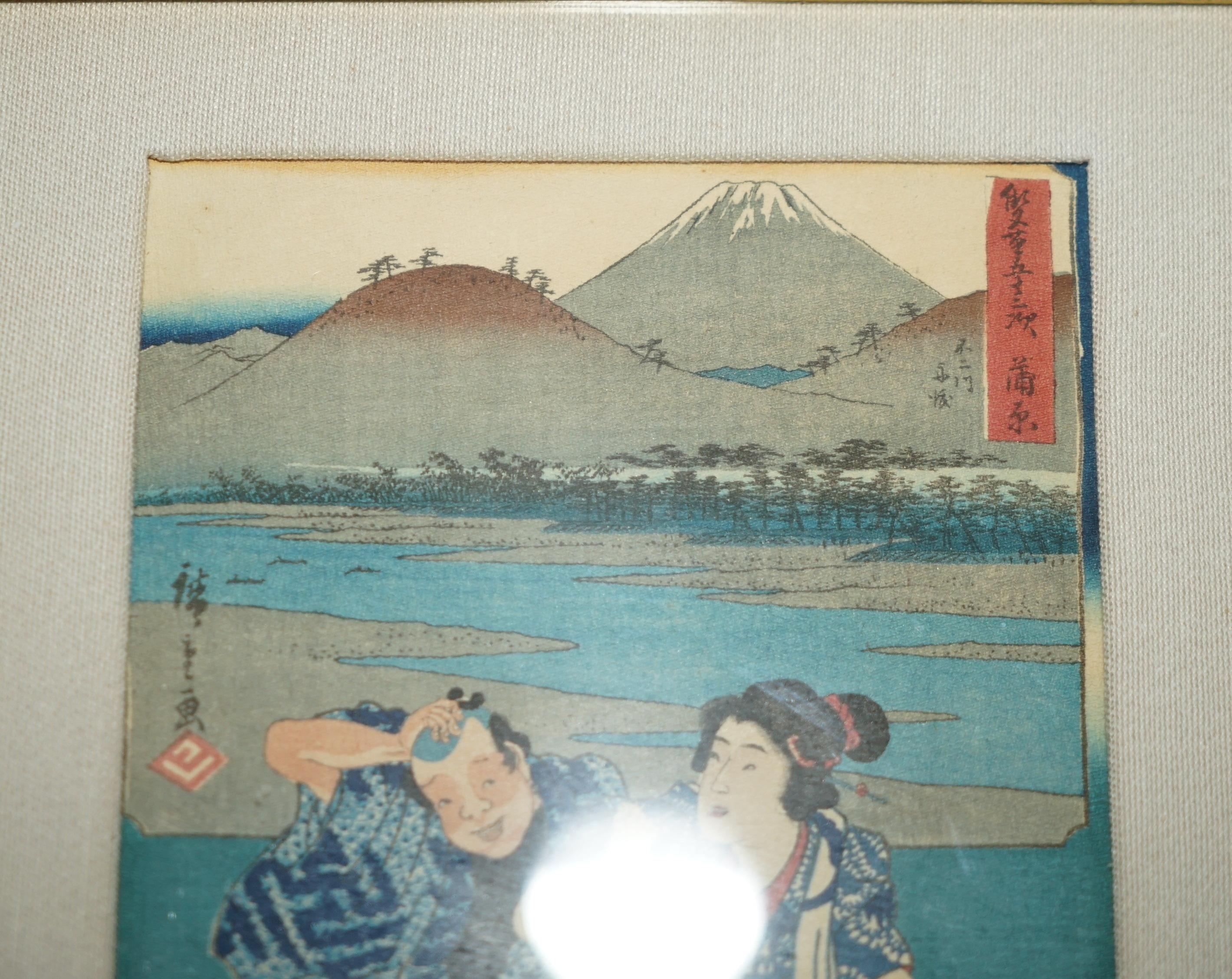 Wood SiX FINE JAPANESE SILK BLOCK PRINT PICTURES AFTER UTAGAWA HIROSHIGE 1779-1858 For Sale