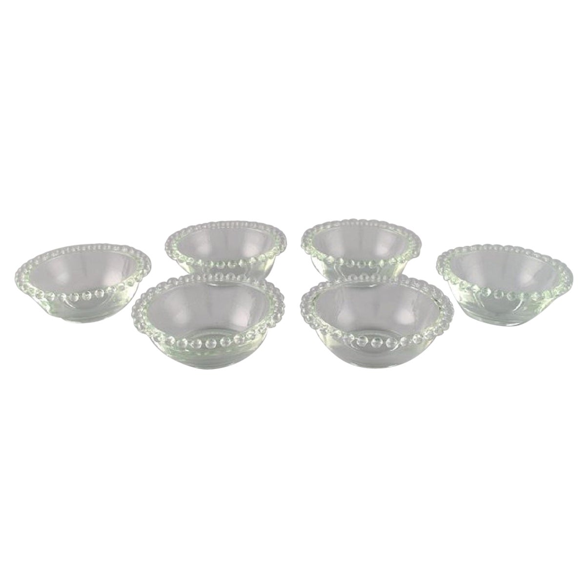 Six bols à doigts en verre d'art transparent, France, milieu du 20e siècle