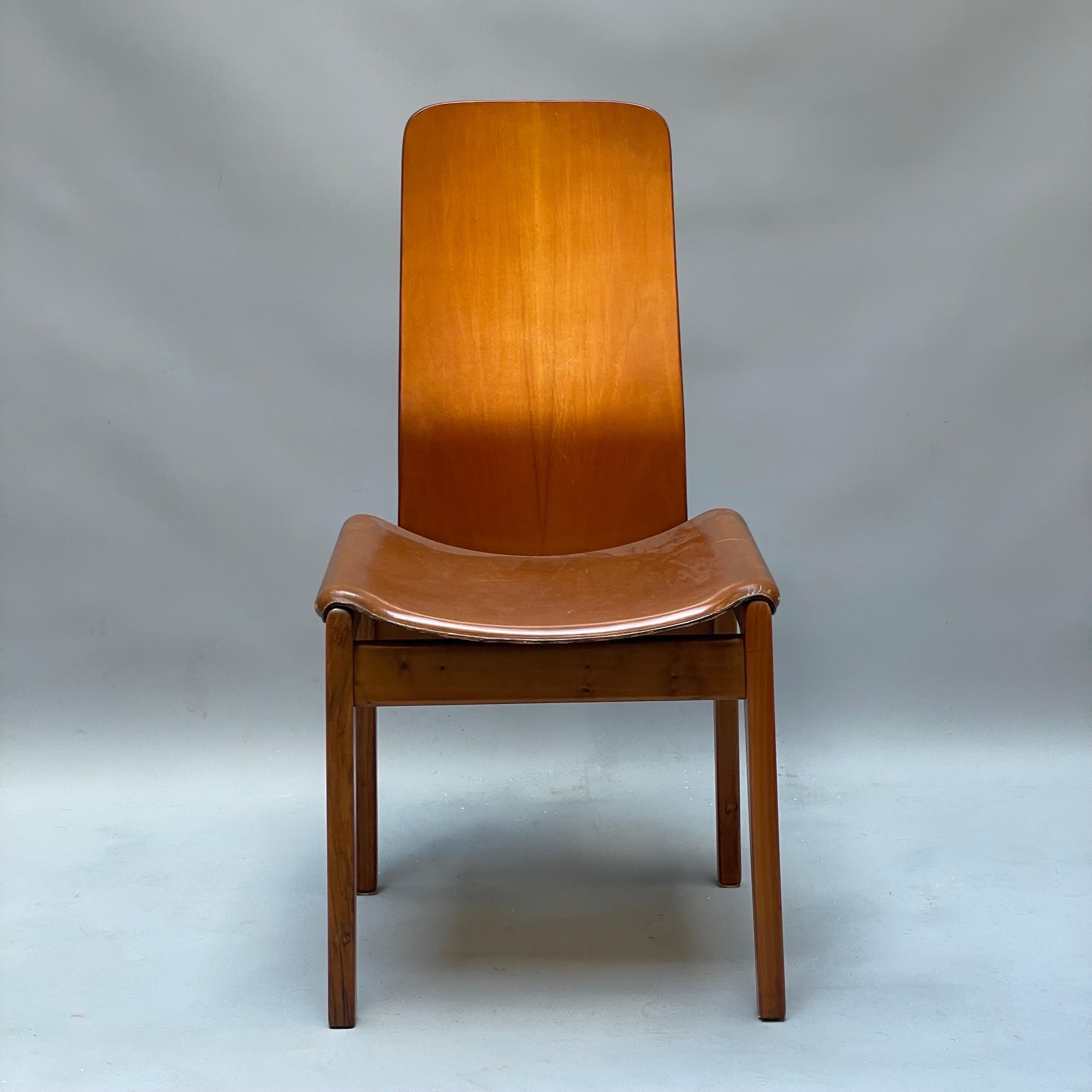These chairs belong to the Fiorenza series, designed by Tito Agnoli, 1960s for Molteni. The chairs are in excellent condition, they have only a few small signs.
Throughout the 1950s, ‘60s, and ‘70s, Agnoli designed prolifically in the fields of