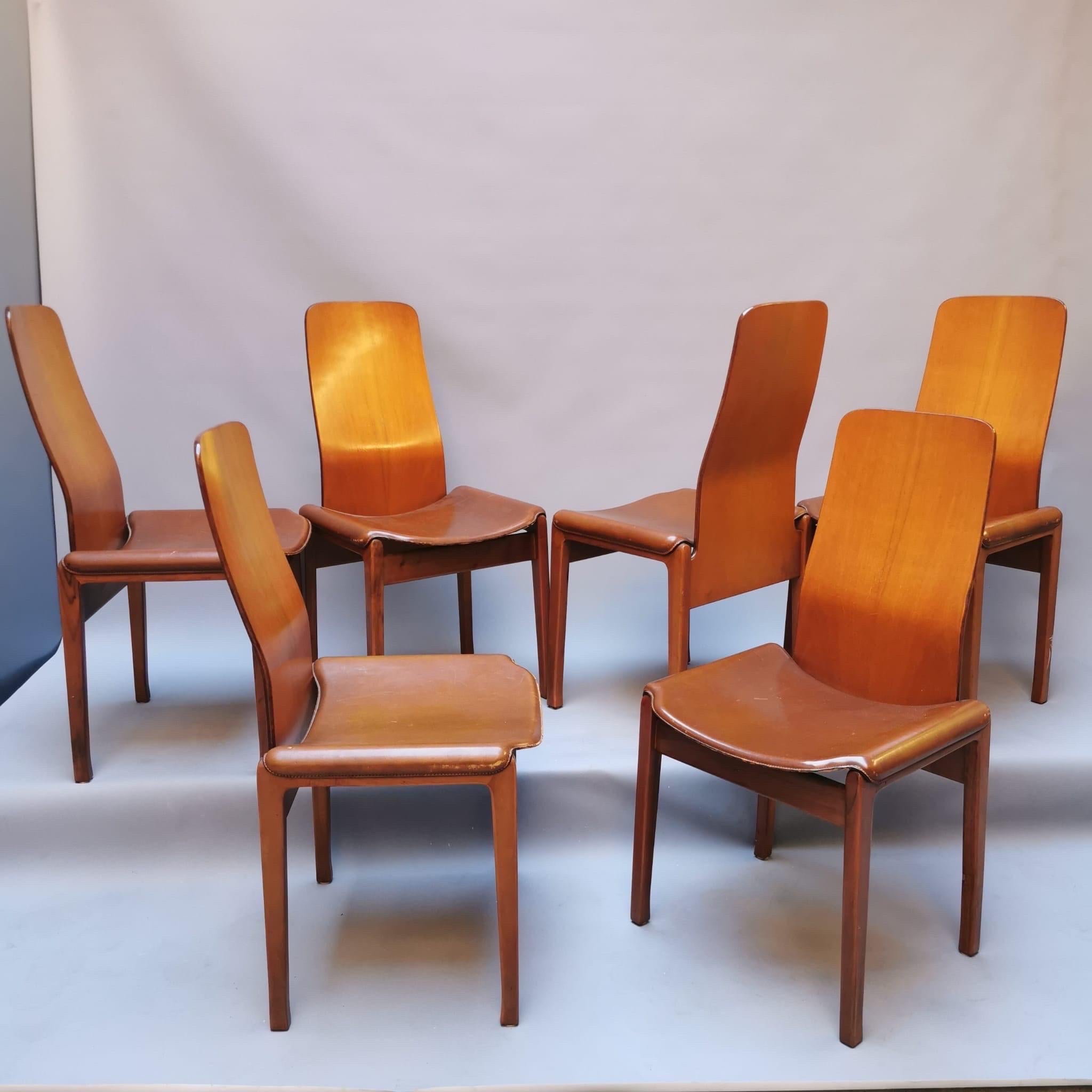 Mid-20th Century Six Fiorenza Chairs by Tito Agnoli, Molteni 