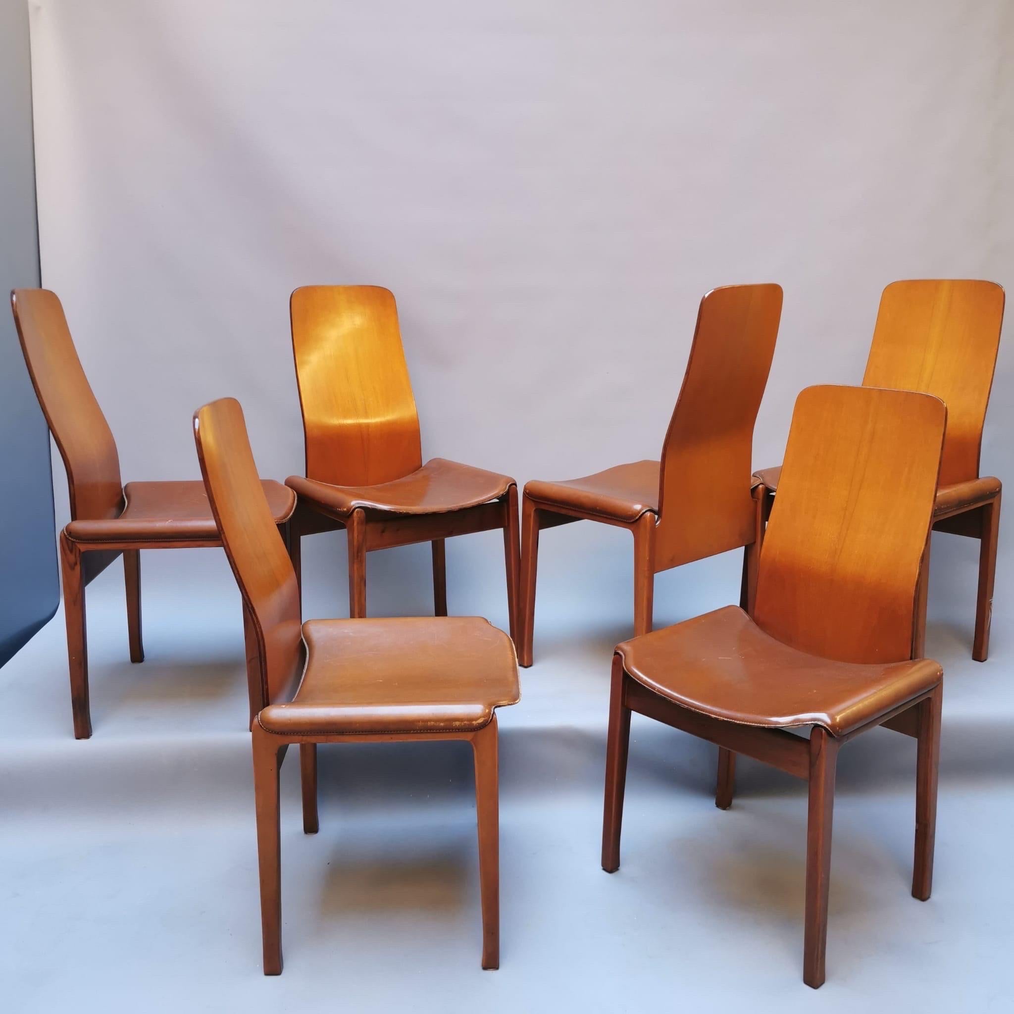 Wood Six Fiorenza Chairs by Tito Agnoli, Molteni 