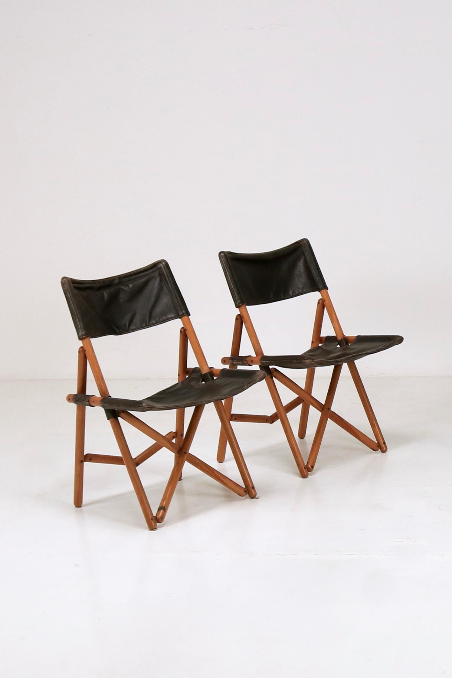Six chaises pliantes en cuir modèle Navy de Sergio Asti, design italien, 1969  Bon état - En vente à Milan, IT