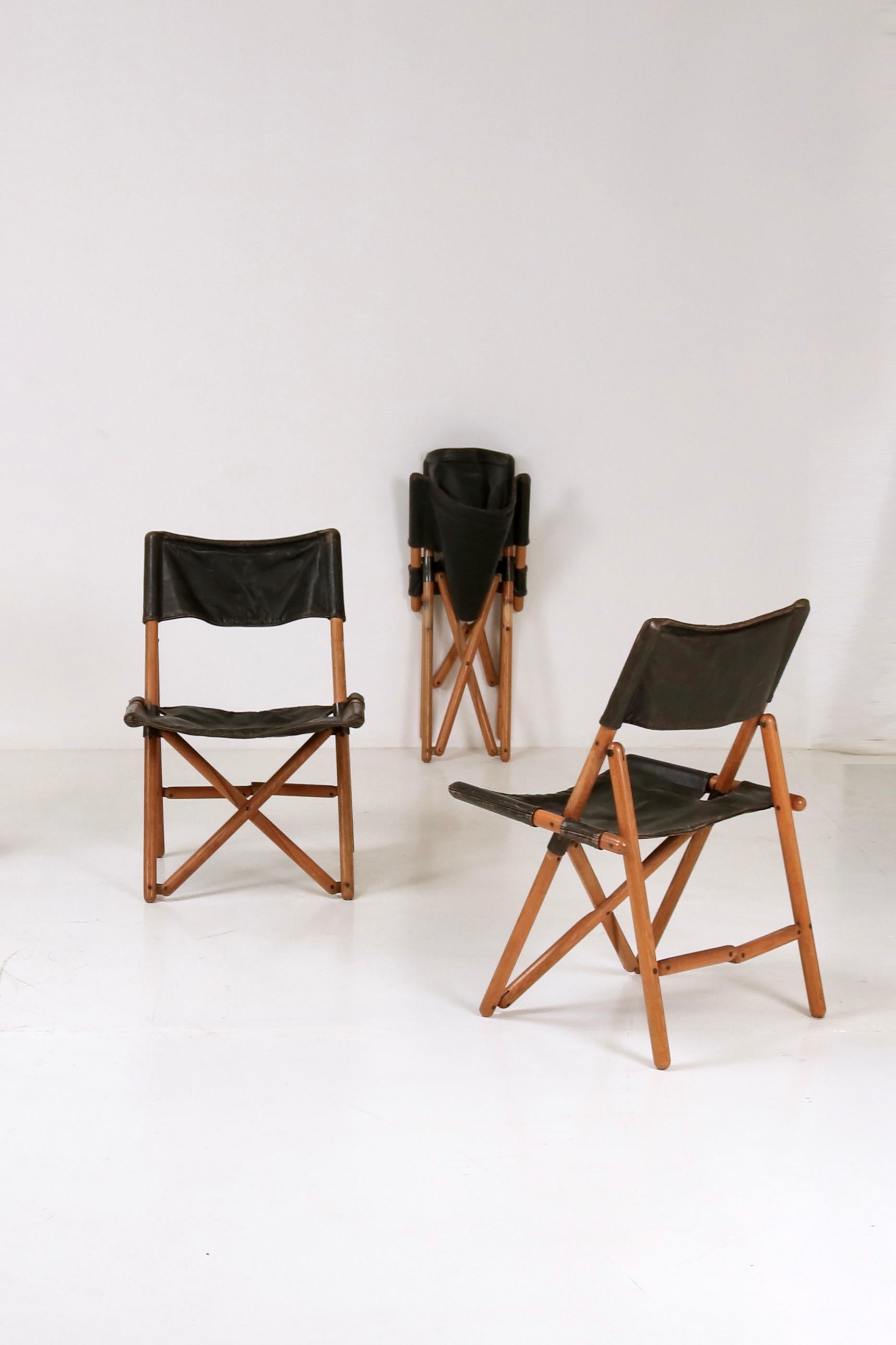 Sechs klappbare Stühle aus Leder Modell Marineblau von Sergio Asti, italienisches Design, 1969  (Mitte des 20. Jahrhunderts) im Angebot
