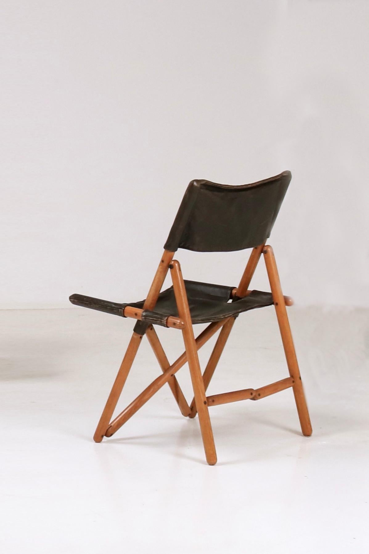 Metal Six Folding Chairs in Leather Model Navy by Sergio Asti, Italian Design, 1969  For Sale