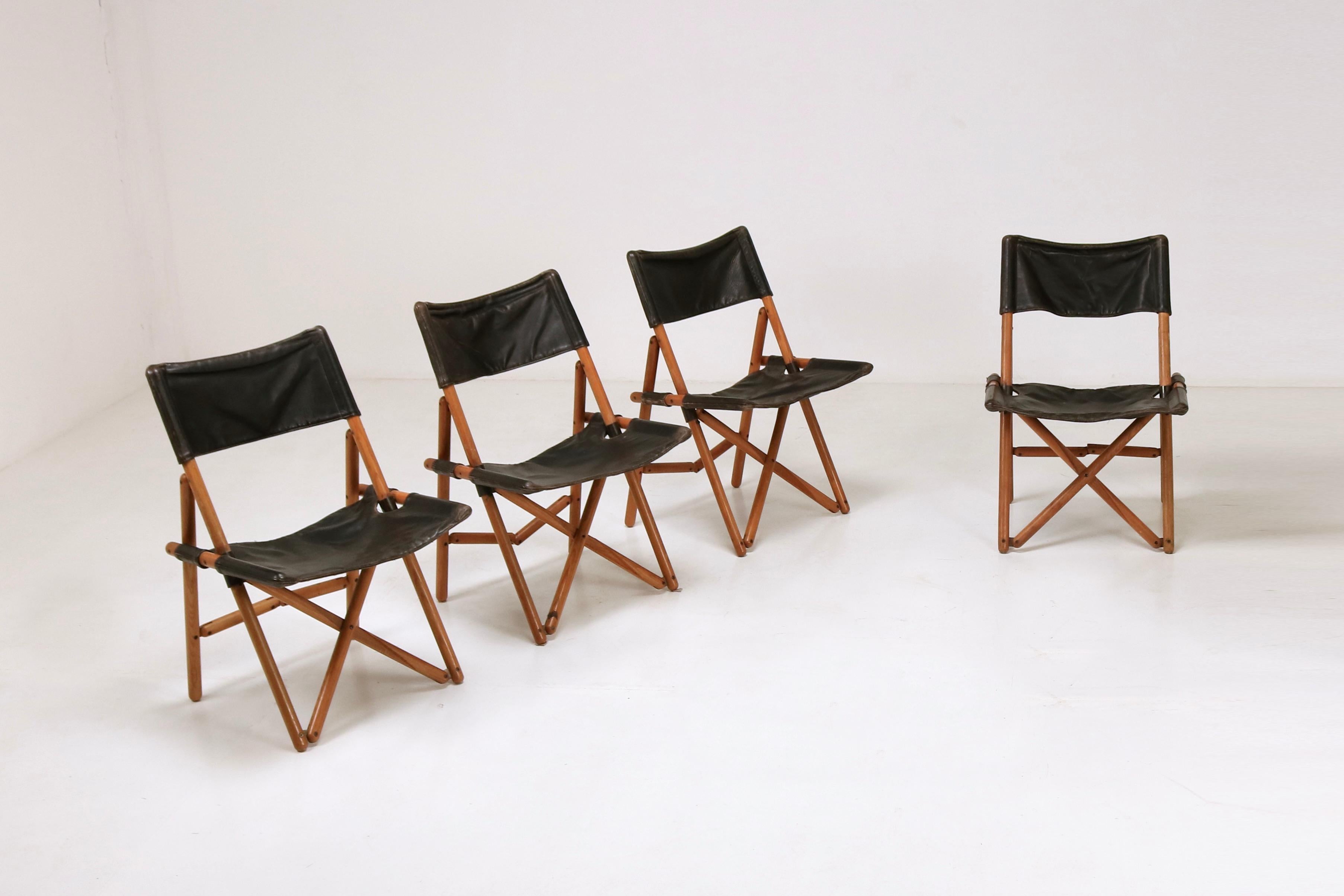 Sechs klappbare Stühle aus Leder Modell Marineblau von Sergio Asti, italienisches Design, 1969  im Angebot 1