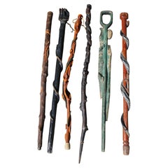 Six Folk Art Carved and Painted Canes