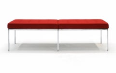 Six Foot Bench by Florence Knoll, Red Fabric, Chrome Frame, Signed