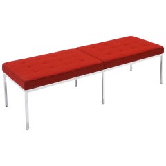 Six Foot Bench by Florence Knoll, Red Fabric, Chrome Frame, Signed