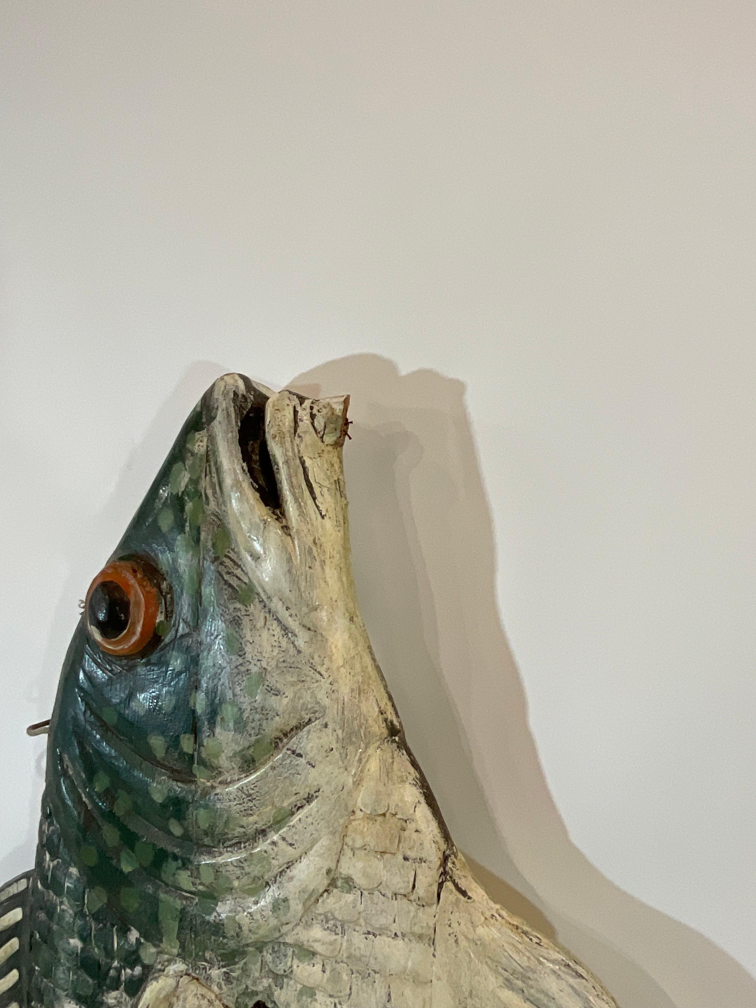 Wood Six Foot Carved Fish from England For Sale