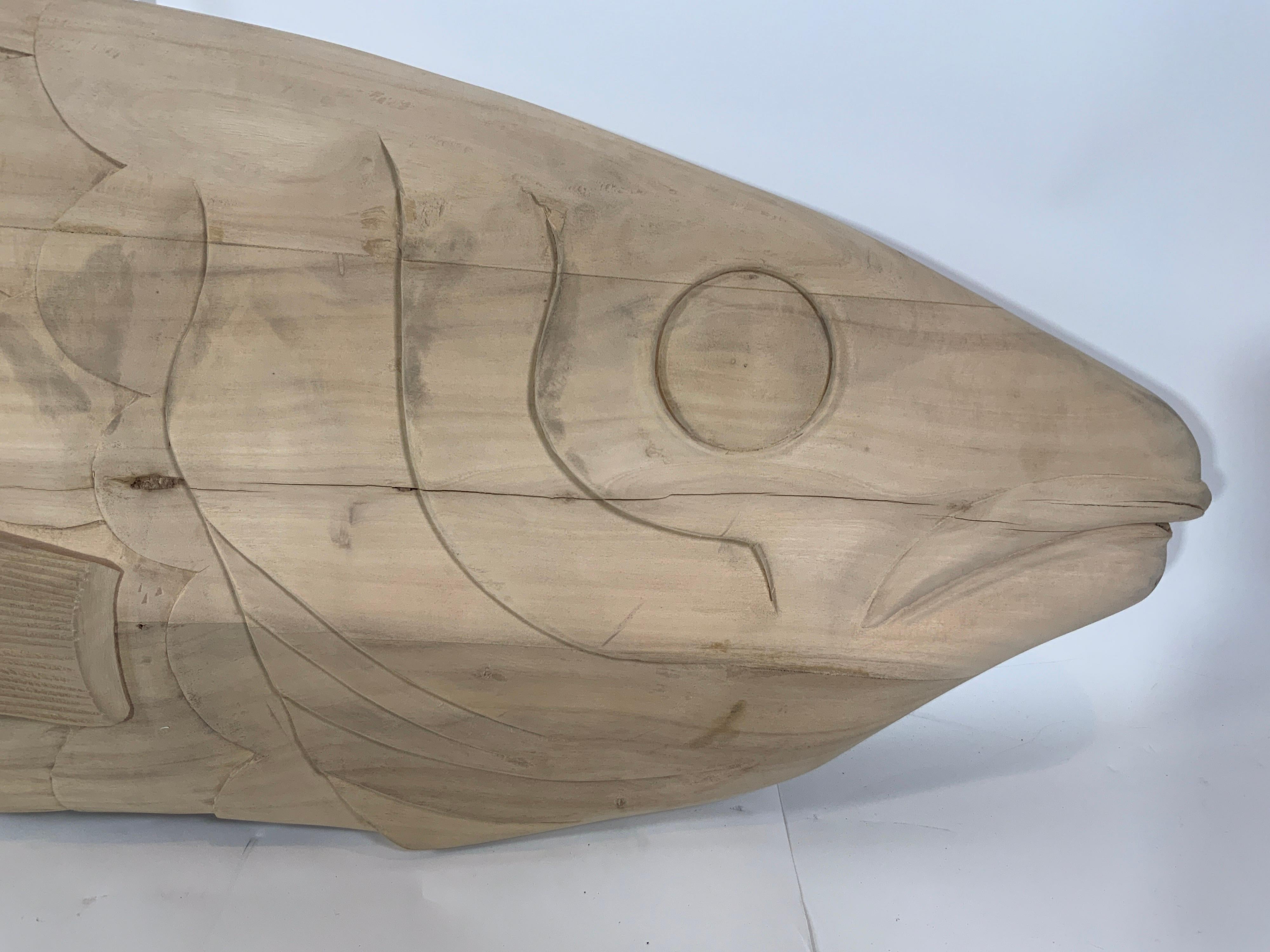 Woodwork Six Foot Carved Wood Codfish For Sale