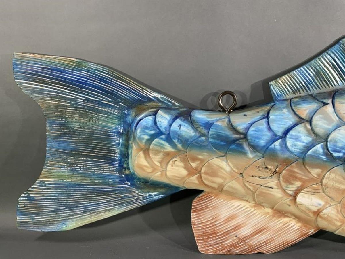 Six Foot Carved Wood Fish In Good Condition For Sale In Norwell, MA