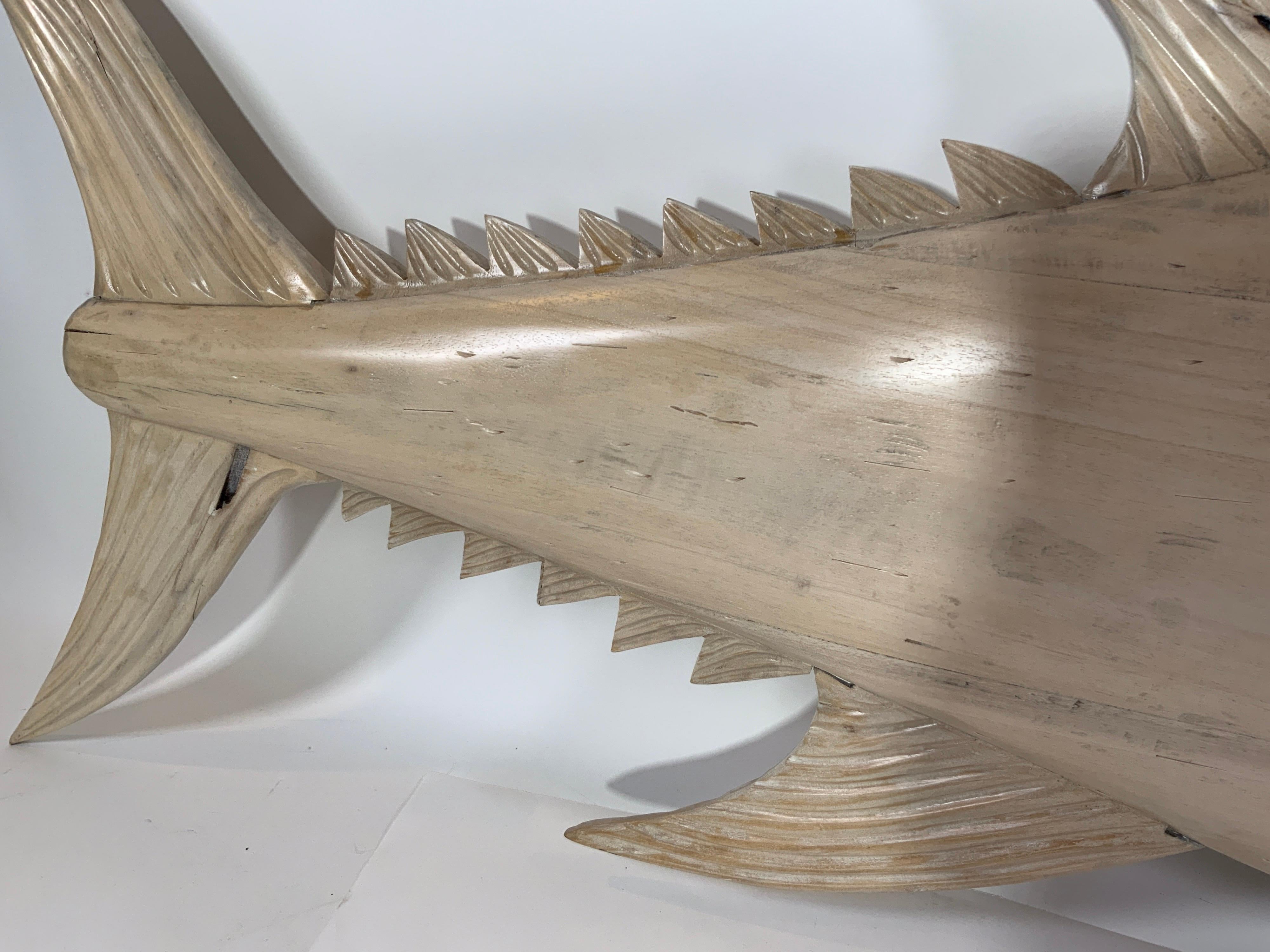 Six Foot Carved Wood Tuna Fish In Excellent Condition For Sale In Norwell, MA