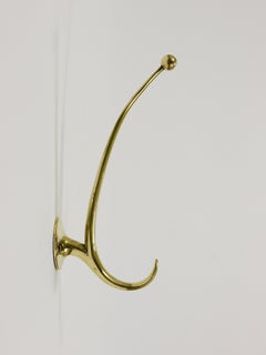 Two Franz Hagenauer Vienna Mid-Century Curved Brass Wall Coat Hooks, 1950s