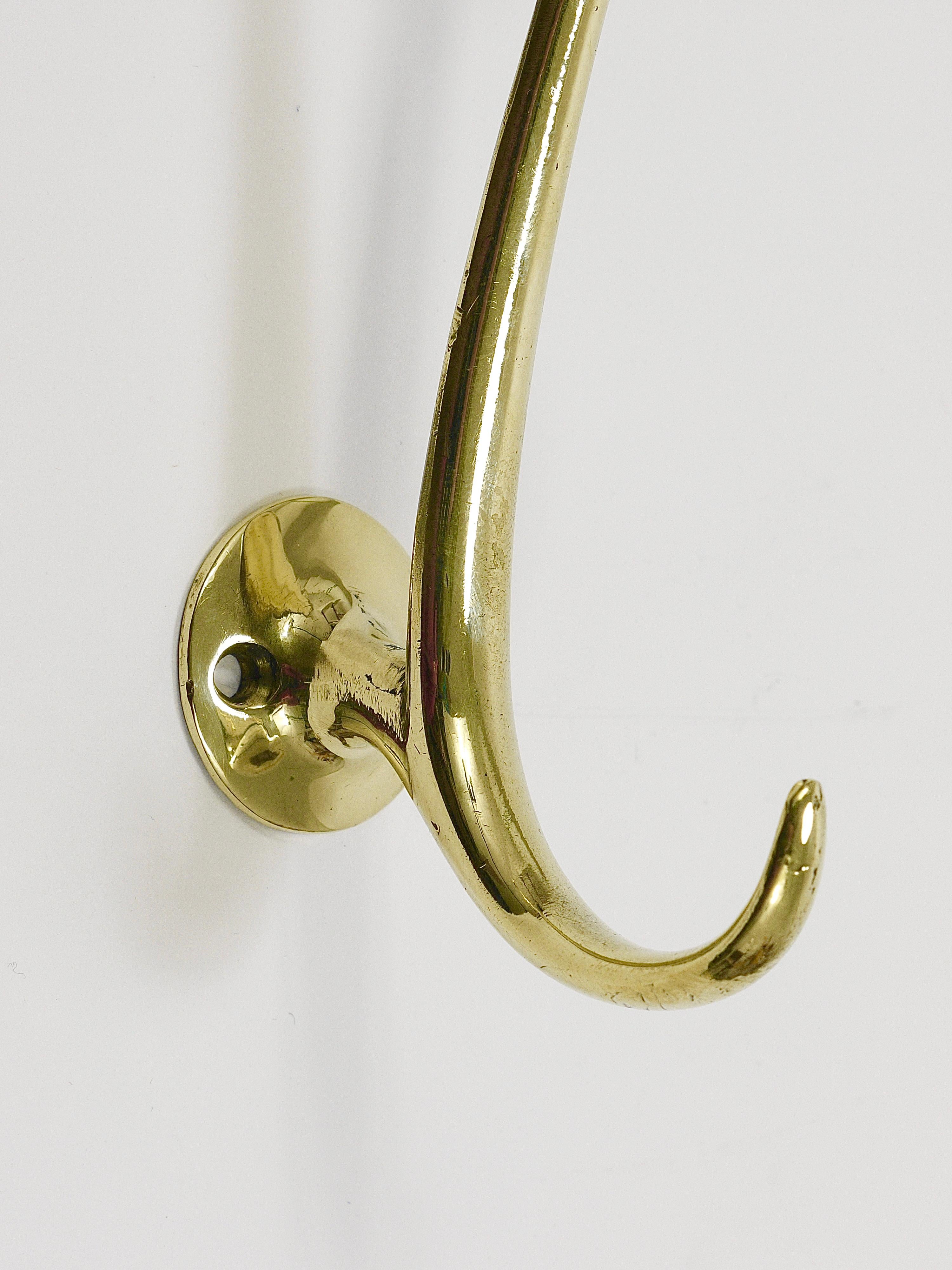 Polished Six Franz Hagenauer Vienna Mid-Century Curved Brass Wall Coat Hooks, 1950s For Sale