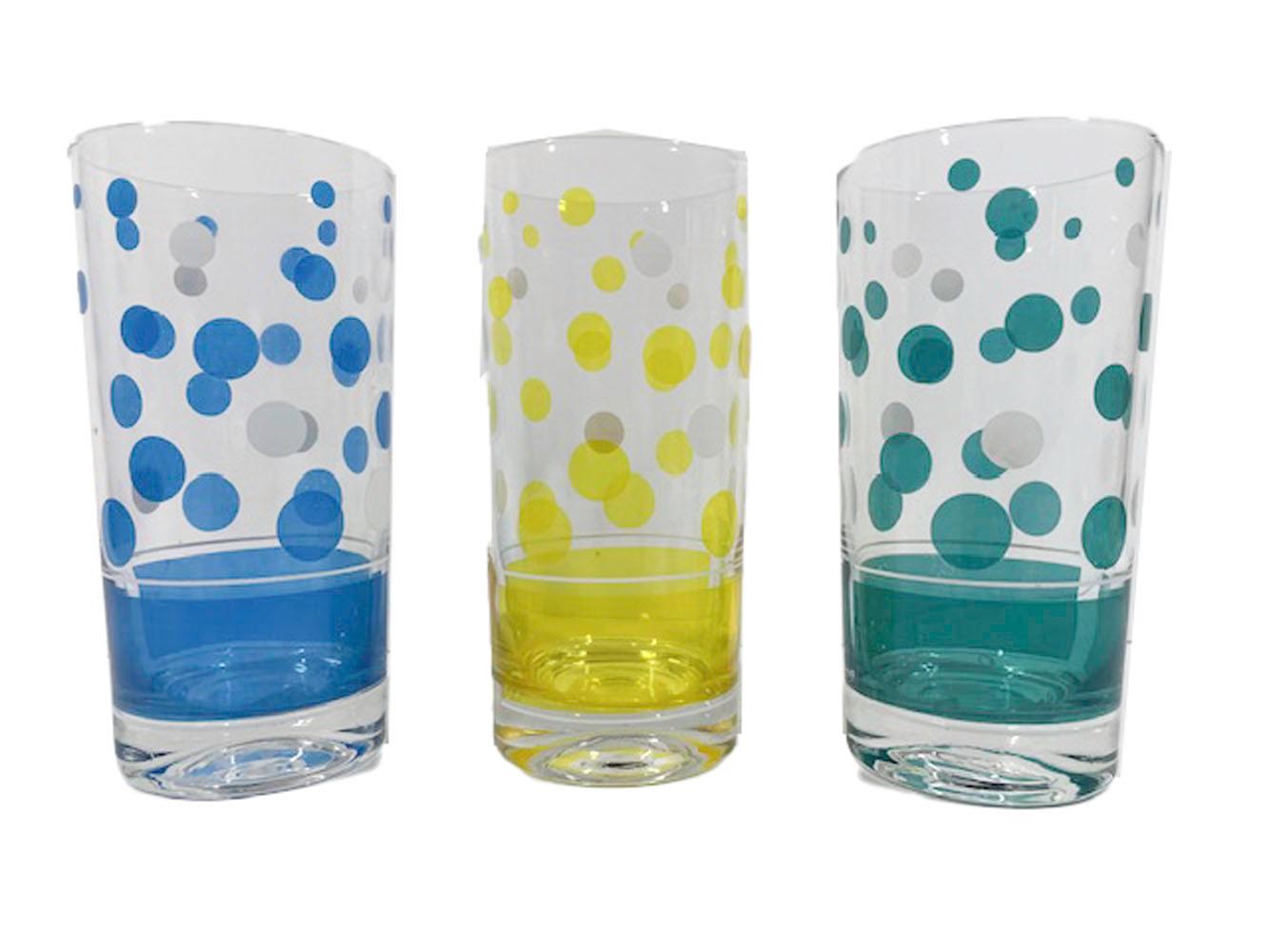 Mid-Century Modern Six Fred Press Bubbles Pattern Highball Glasses in Translucent Enamels For Sale