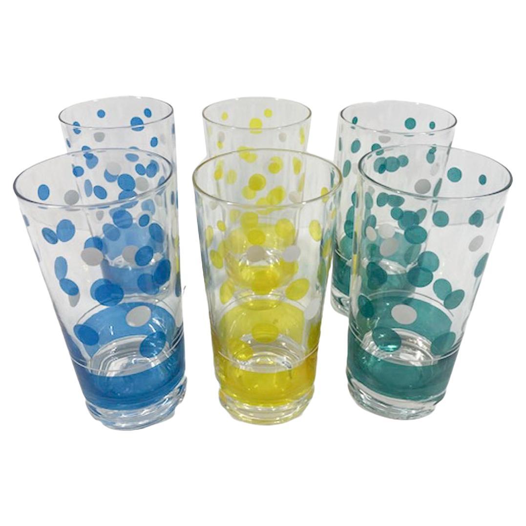 Six Fred Press Bubbles Pattern Highball Glasses in Translucent Enamels