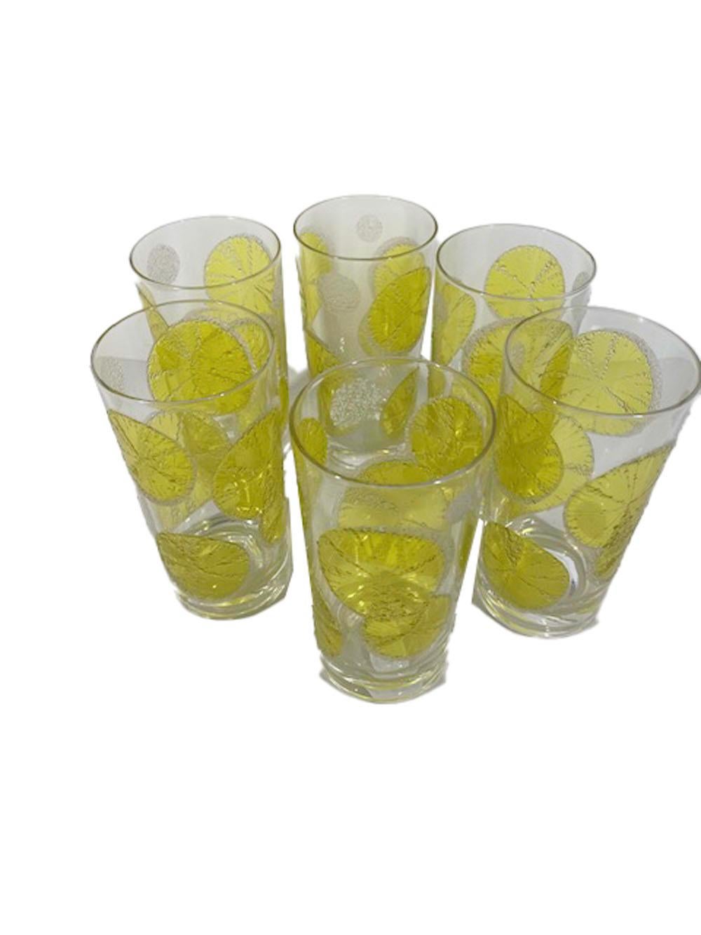 Six Fred Press Mid-Century Modern Lemon Slice Decorated Highball Glasses In Good Condition In Nantucket, MA
