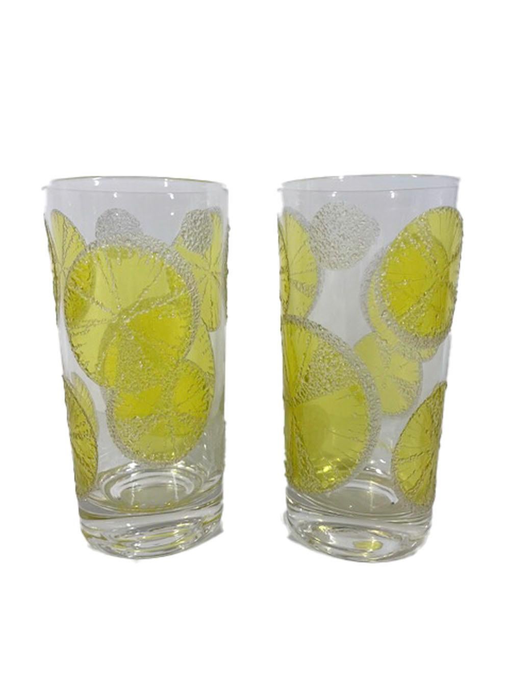 Six Fred Press Mid-Century Modern Lemon Slice Decorated Highball Glasses 1