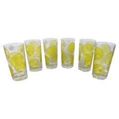 Six Fred Press Mid-Century Modern Lemon Slice Decorated Highball Glasses