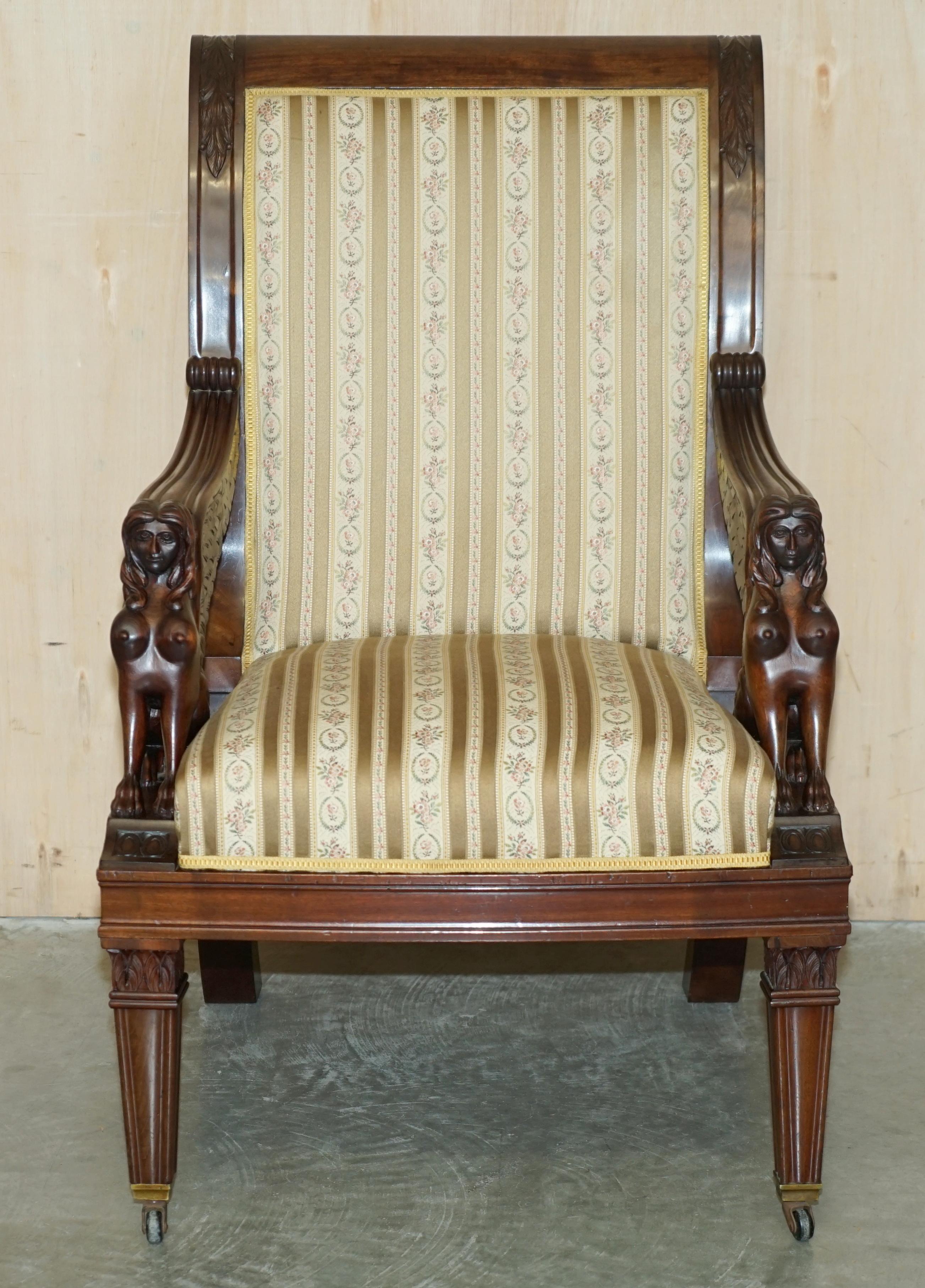 SIX FRENCH 1880 HARDWOOD HAND CARVED SPHINX ANTiQUE SALON DINING THRONE CHAIRS For Sale 6