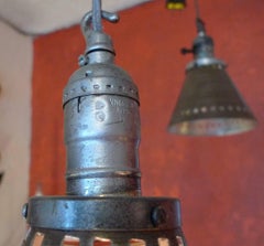 Six French 1950s Steel Lamp Shades as Hanging Ceiling Pendants