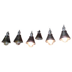 Vintage Six French 1950s Steel Lamp Shades as Hanging Ceiling Pendants