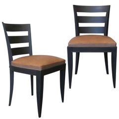 Six French Art Deco Dining Chairs with Leather Seats