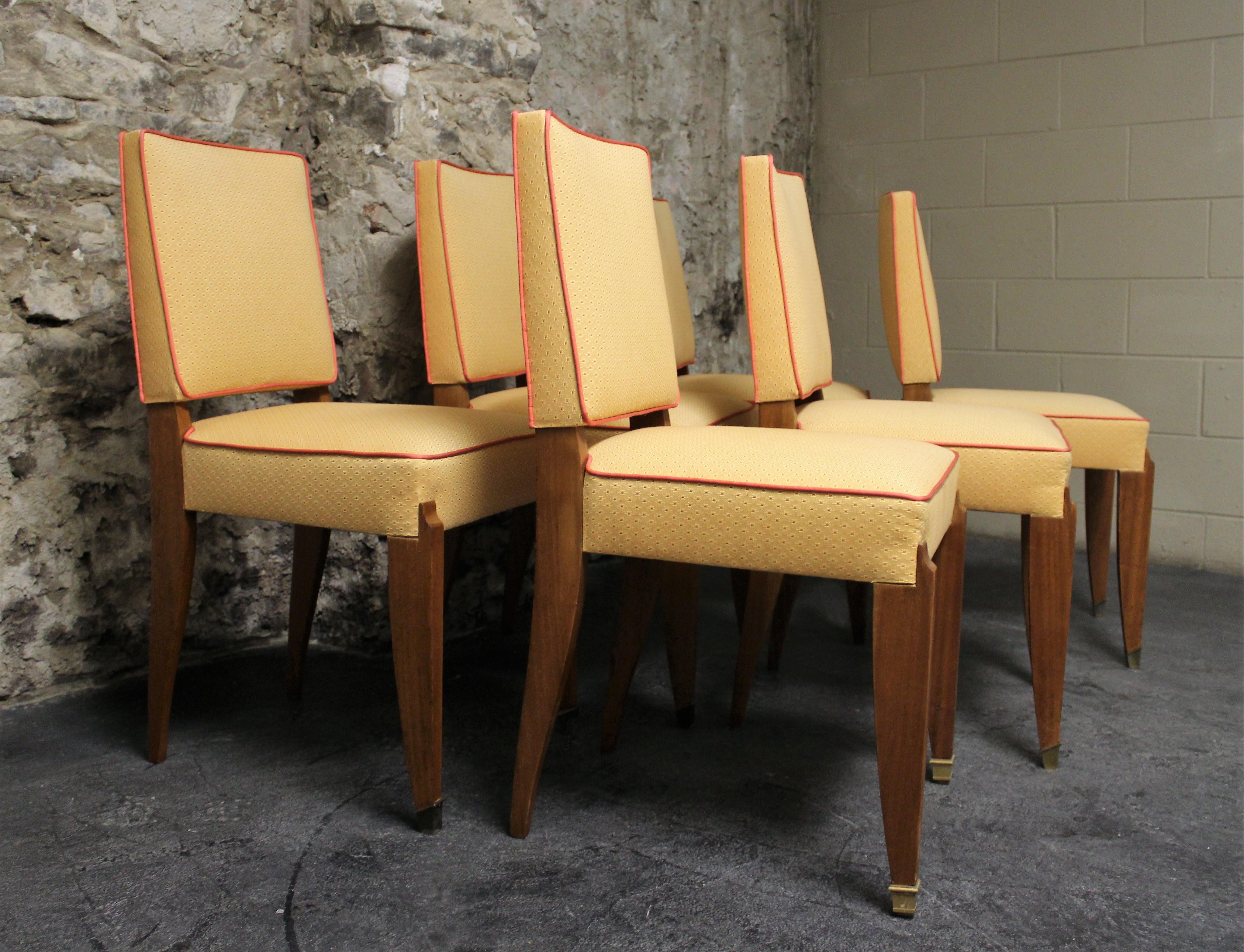 Six French Art Deco dining room chairs.