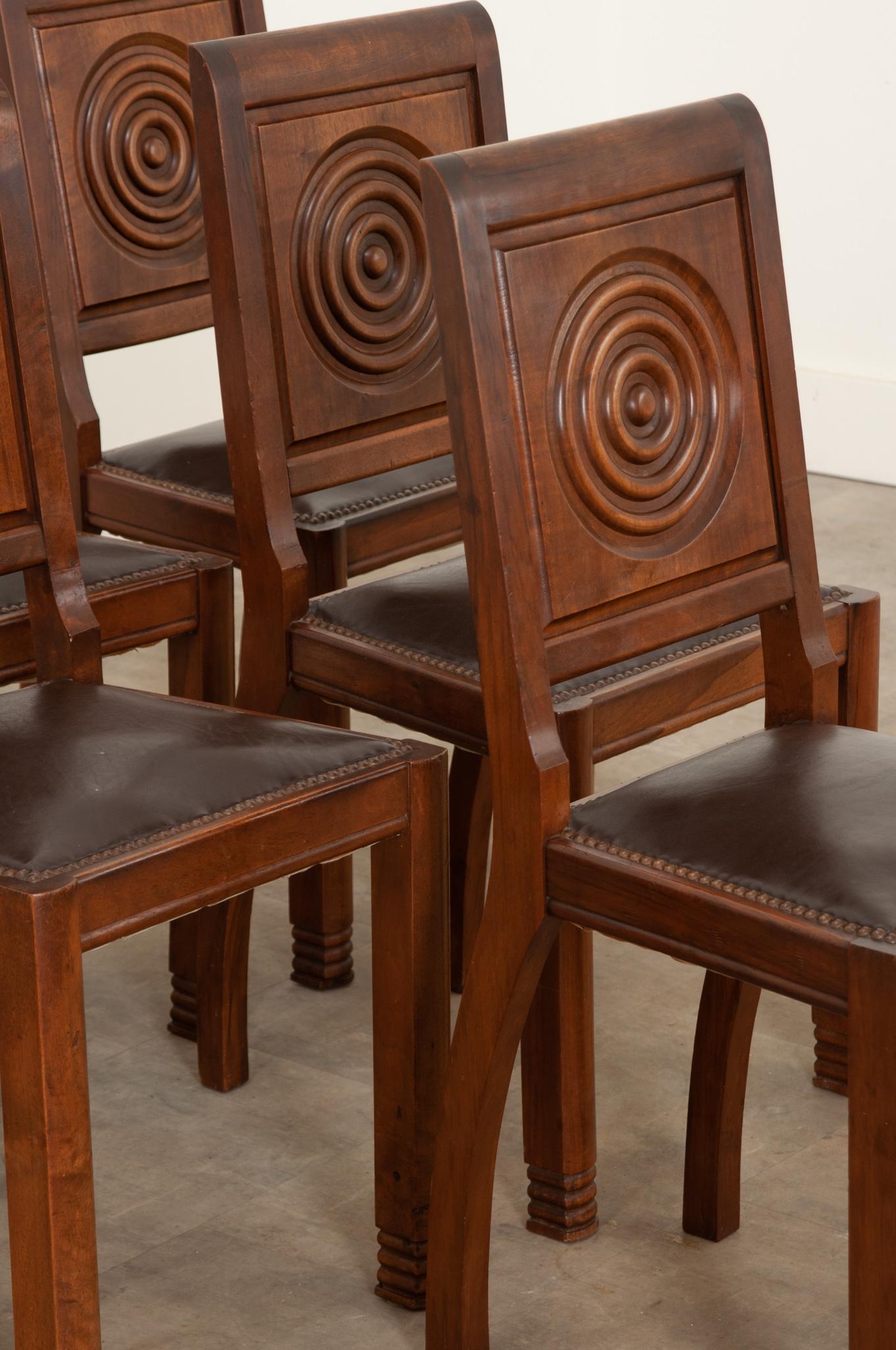 Six French Art Deco Walnut Dining Chairs 5