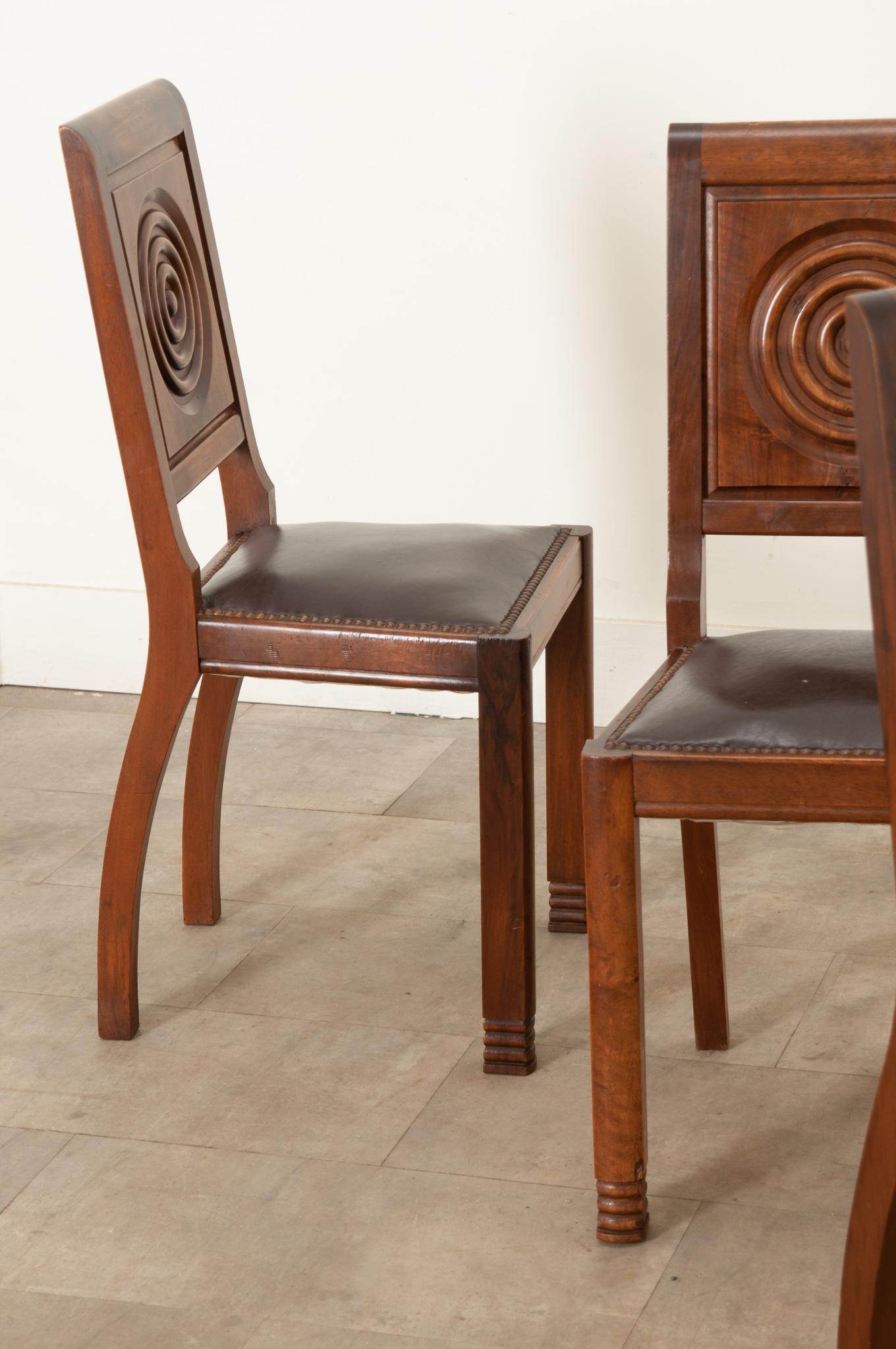 Six French Art Deco Walnut Dining Chairs 6