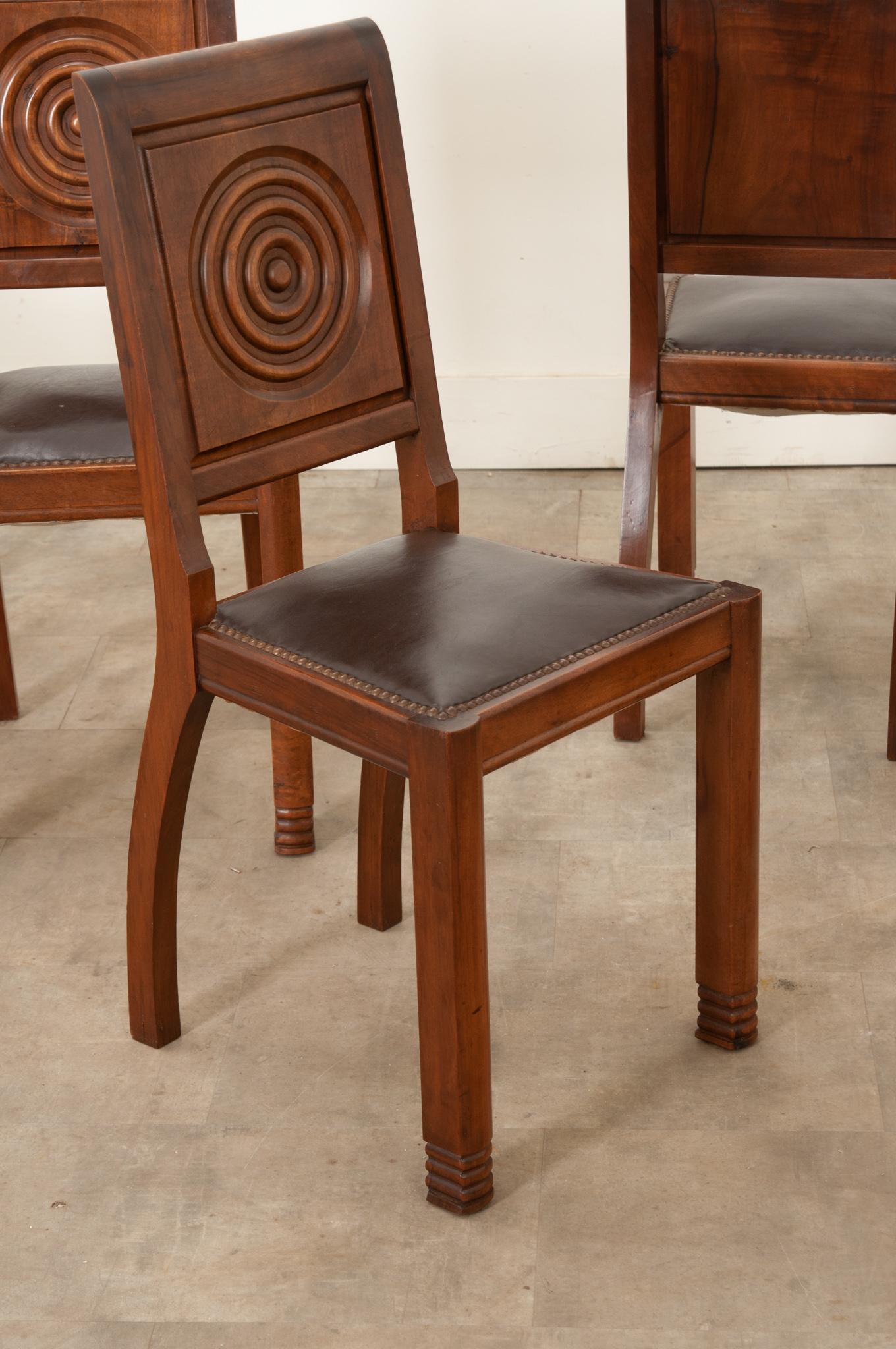 Six French Art Deco Walnut Dining Chairs 7