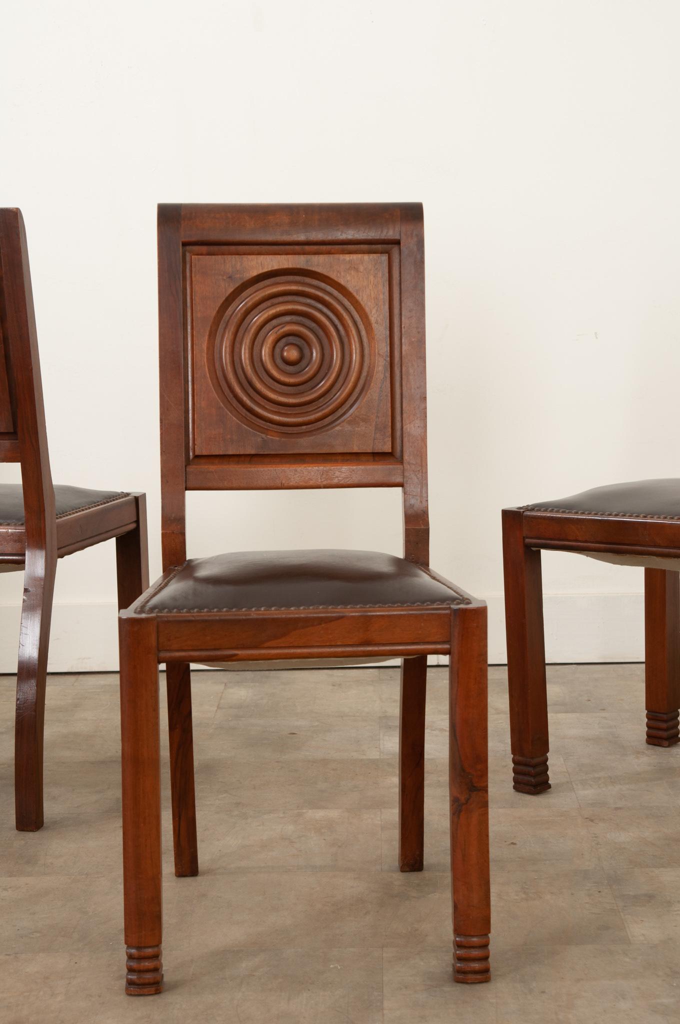 Six French Art Deco Walnut Dining Chairs 8