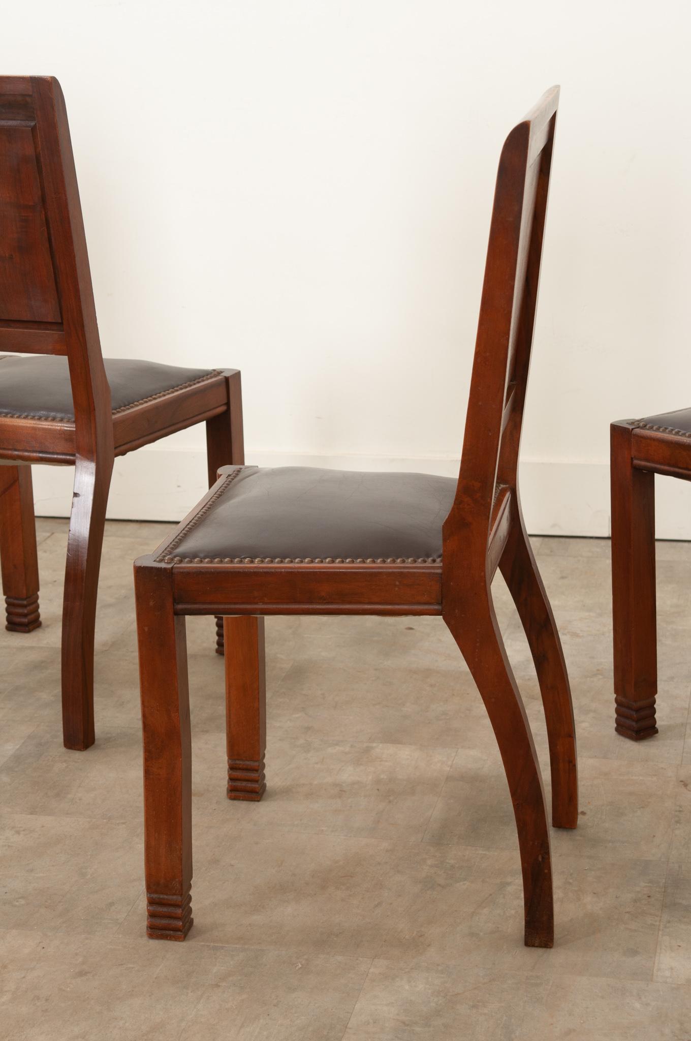 Six French Art Deco Walnut Dining Chairs 9