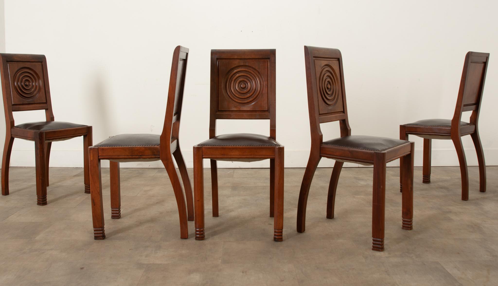 Six French Art Deco Walnut Dining Chairs 11