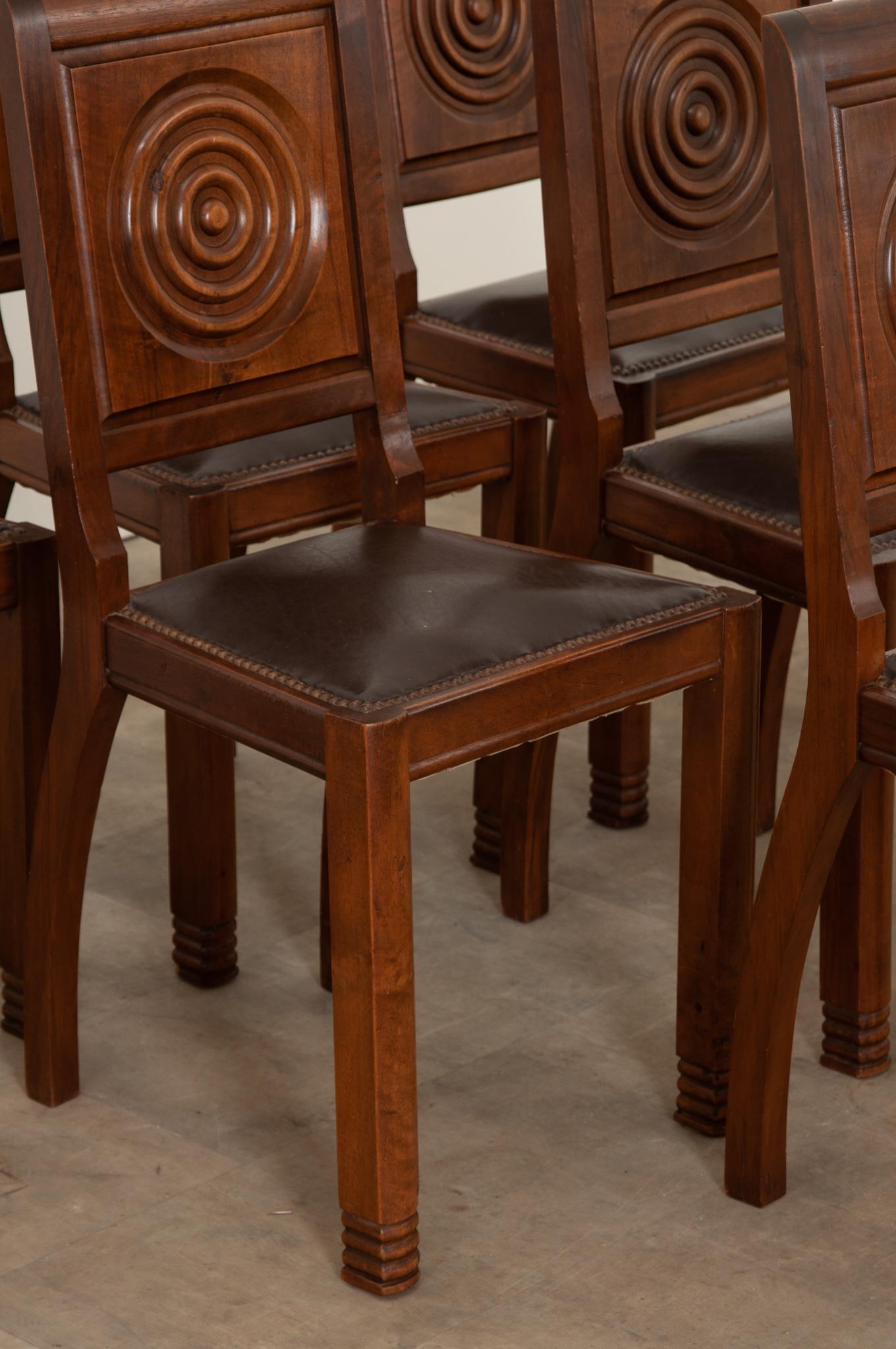 Metal Six French Art Deco Walnut Dining Chairs