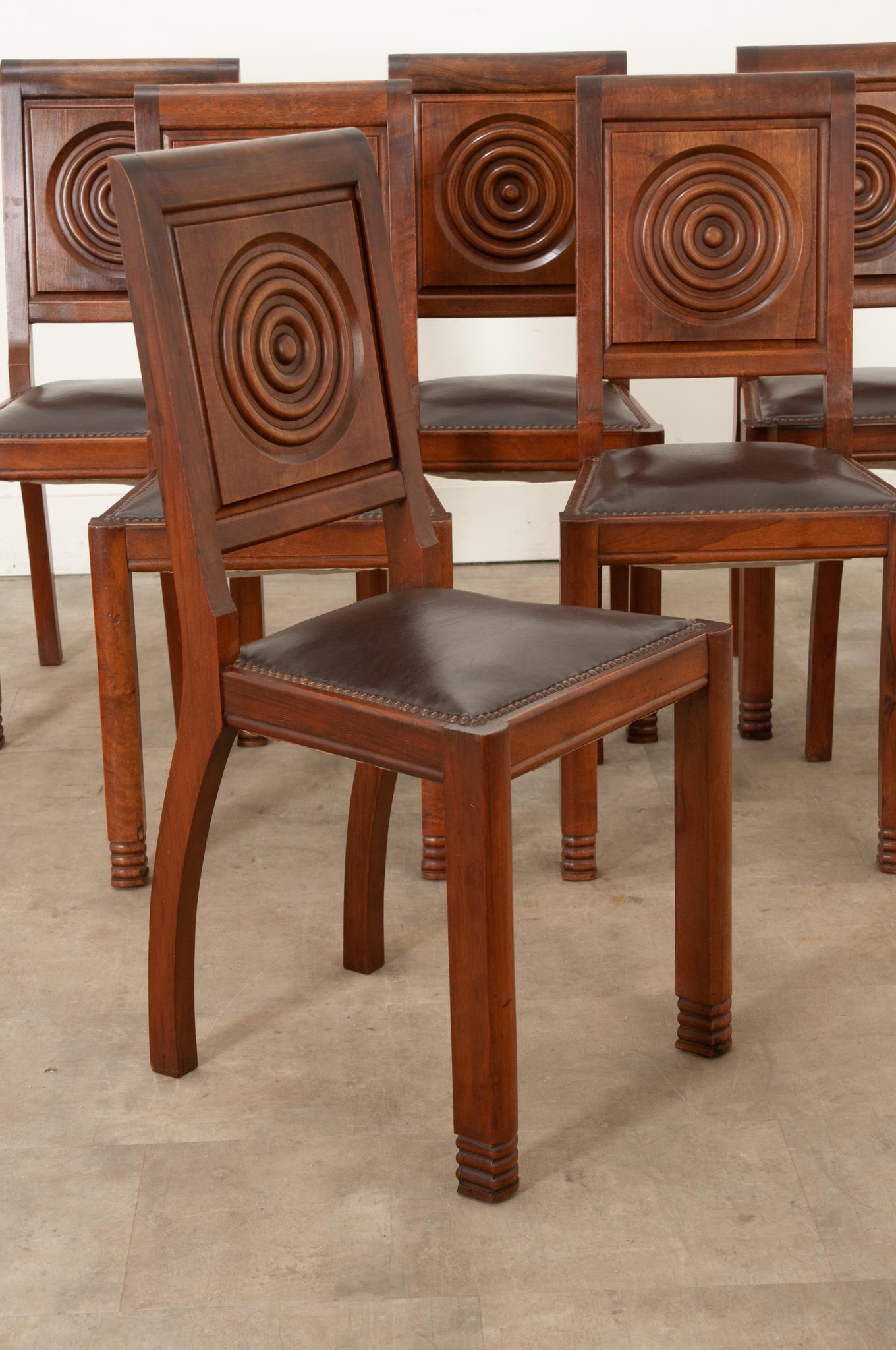 Six French Art Deco Walnut Dining Chairs 1