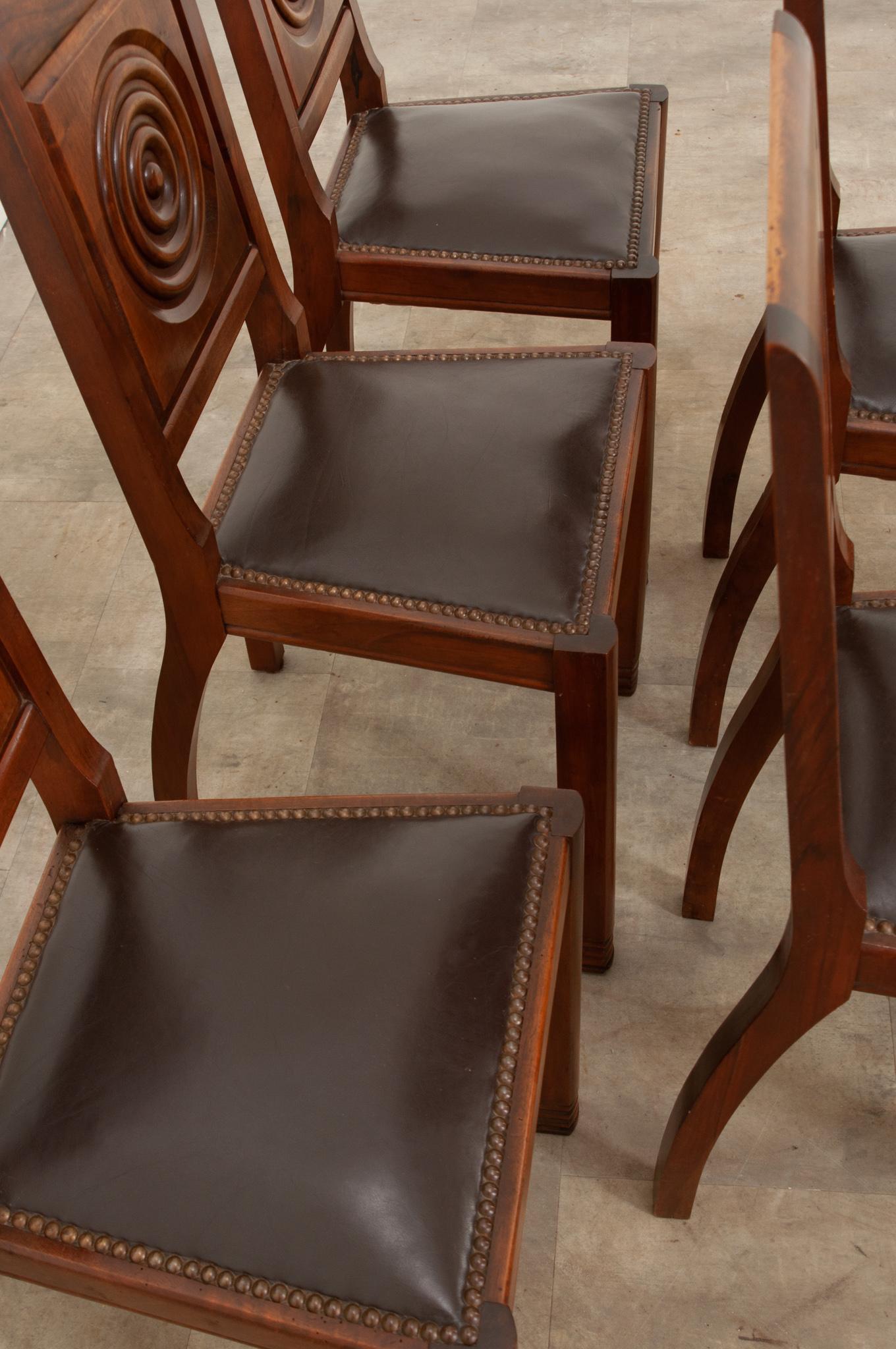 Six French Art Deco Walnut Dining Chairs 2