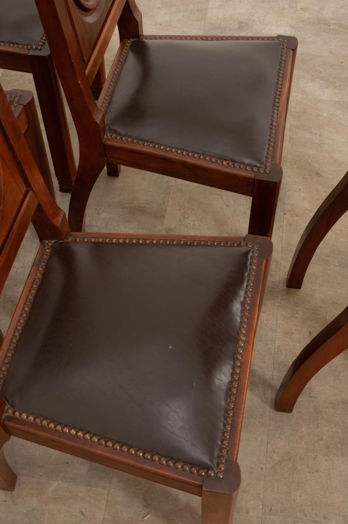 Six French Art Deco Walnut Dining Chairs 3