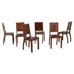 Six French Art Deco Walnut Dining Chairs