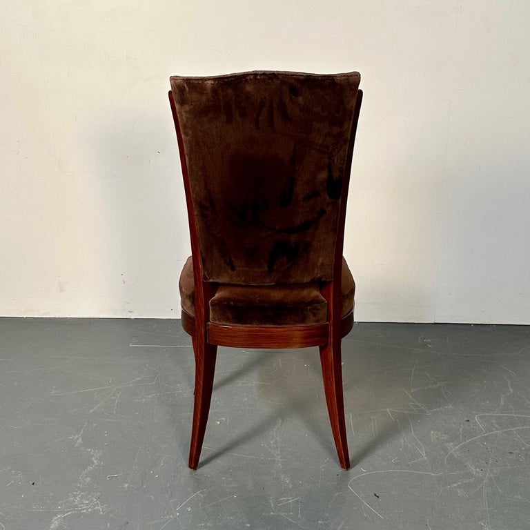 Six French Art Deco Walnut Dining / Side Chairs, Brown Velvet, Ruhlman ...