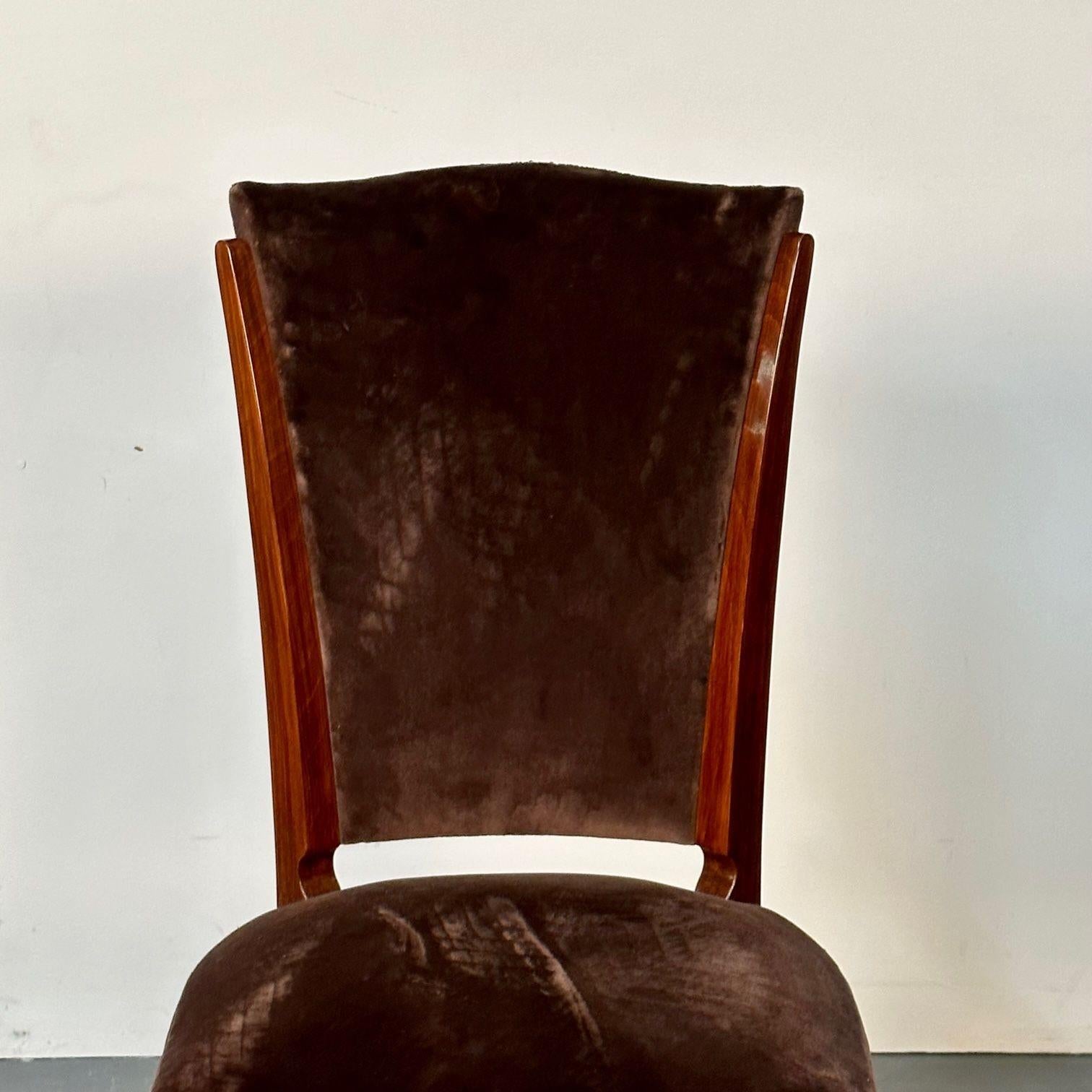 Six chaises de salle à manger / d'appoint Art Déco françaises en noyer, velours brun, style Ruhlman en vente 8