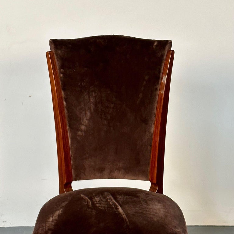 Six French Art Deco Walnut Dining / Side Chairs, Brown Velvet, Ruhlman ...